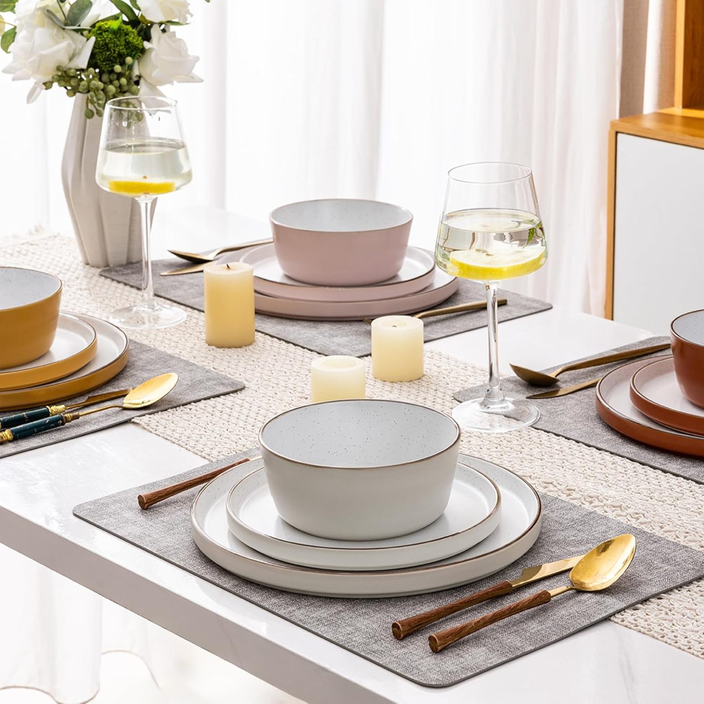 Dinnerware Set for 4, 12 Pieces Ceramic Plates and Bowls Set, Handcrafted Speckled Stoneware Plates Set, Dishwasher & Microwave Safe Dishes Set- (Multicolor, Service for 4)