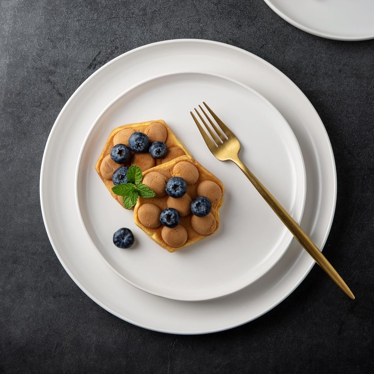 Ceramic Dinner Salad Plates Set of 6, Wavy Rim 8.5 Inch Dish Set, The Dessert,Salad, Appetizer, Small Dinner etc Plate,Microwave, Dishwasher Safe, Scratch Resistant - Matte White