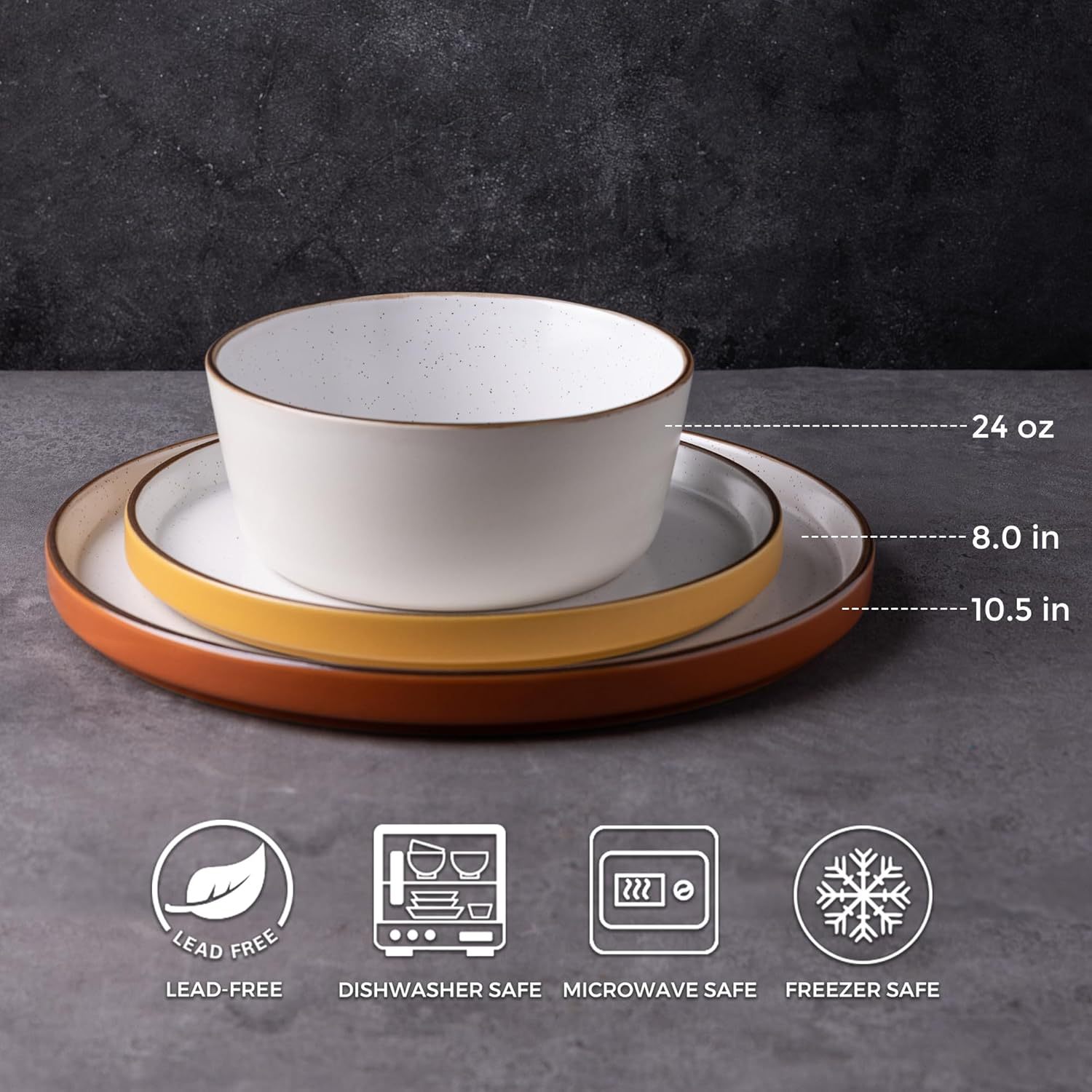 Dinnerware Set for 4, 12 Pieces Ceramic Plates and Bowls Set, Handcrafted Speckled Stoneware Plates Set, Dishwasher & Microwave Safe Dishes Set- (Multicolor, Service for 4)