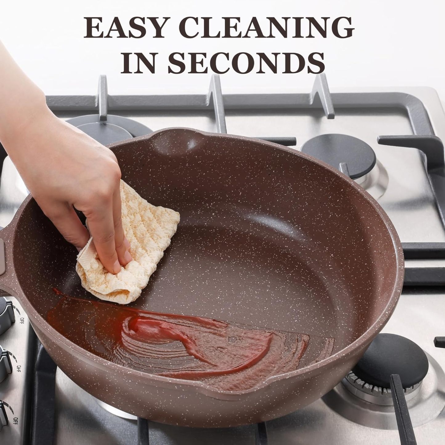 Nonstick Cookware Set 13-Piece, Healthy Pots and Pans Set Non-toxic Kitchen Cooking Set with Granite Coating, Stay-Cool Handles, Silicone Utensils and Pot Protectors, PFOA Free