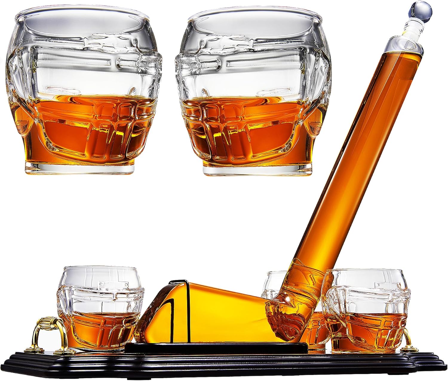 Ice Hockey Whiskey Decanter Set with 4 Unique Helmet Glasses, 750ml Decanter and 8oz Glasses