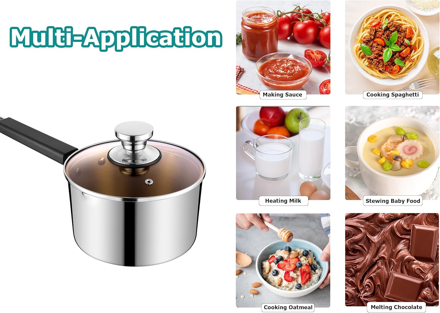 3QT Saucepan with Lid, Stainless Steel Tri-Ply Milk Sauce Pan with Heatproof Handle, Home Induction Pot for Cooking/Boiling/Braising, Non Toxic & Heavy Duty, Dishwasher Safe