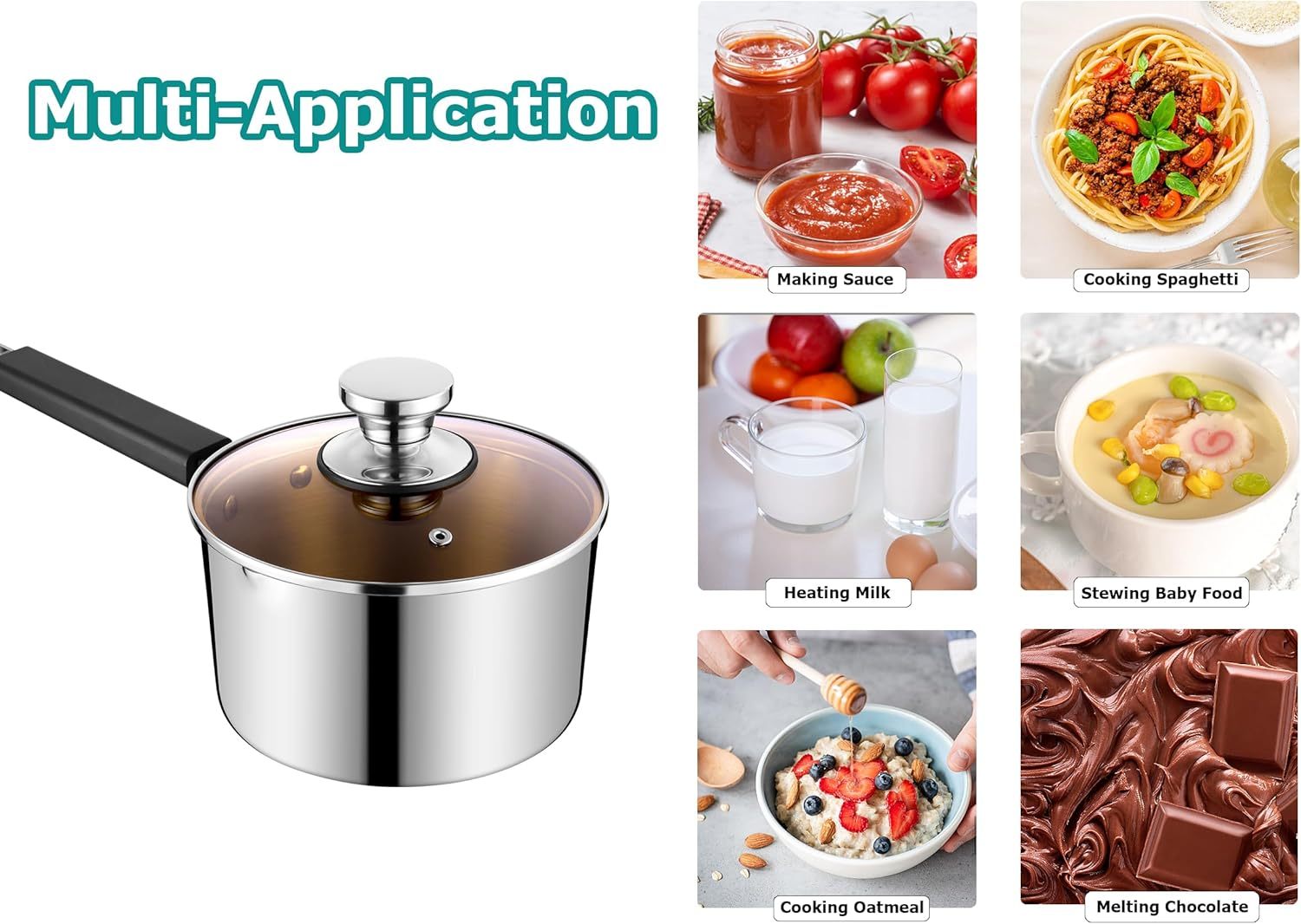 3QT Saucepan with Lid, Stainless Steel Tri-Ply Milk Sauce Pan with Heatproof Handle, Home Induction Pot for Cooking/Boiling/Braising, Non Toxic & Heavy Duty, Dishwasher Safe