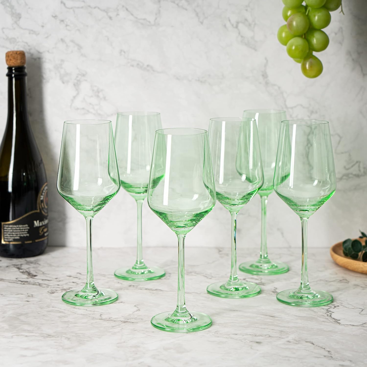 Green Colored Wine Glass Set, 12oz, Set of 6 - Wedding Mint Green