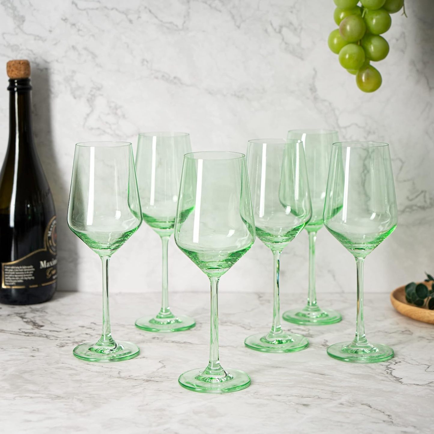 Green Colored Wine Glass Set, 12oz, Set of 6 - Wedding Mint Green