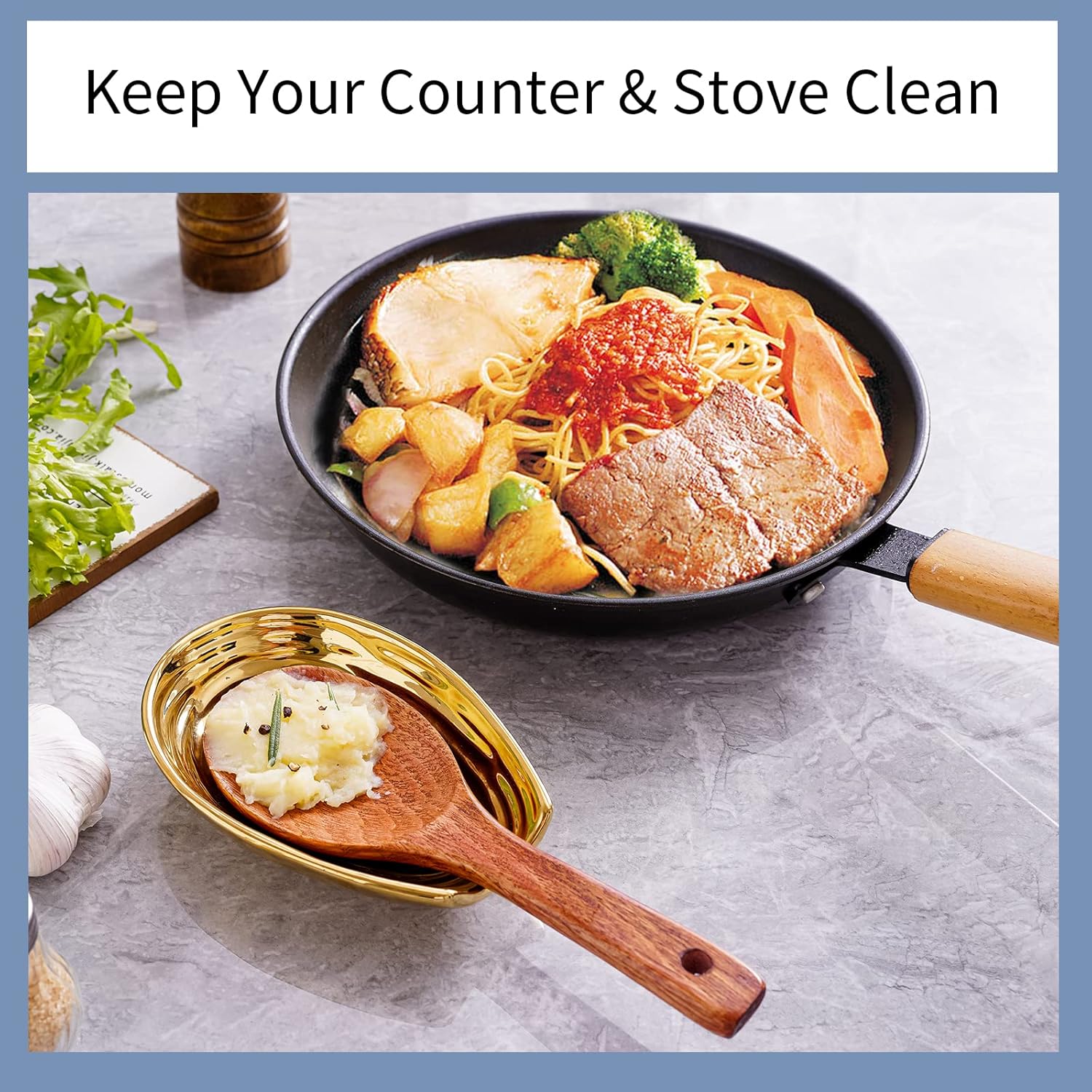 Spoon Rest for Stove Top, Ceramic Gold Spoon Holder for Stove Top and Kitchen Counter, Large Stable Heat-resistant Utensil Rest for Cooking, Spatula Ladles Tongs, Home Kitchen Decor, 1 PC