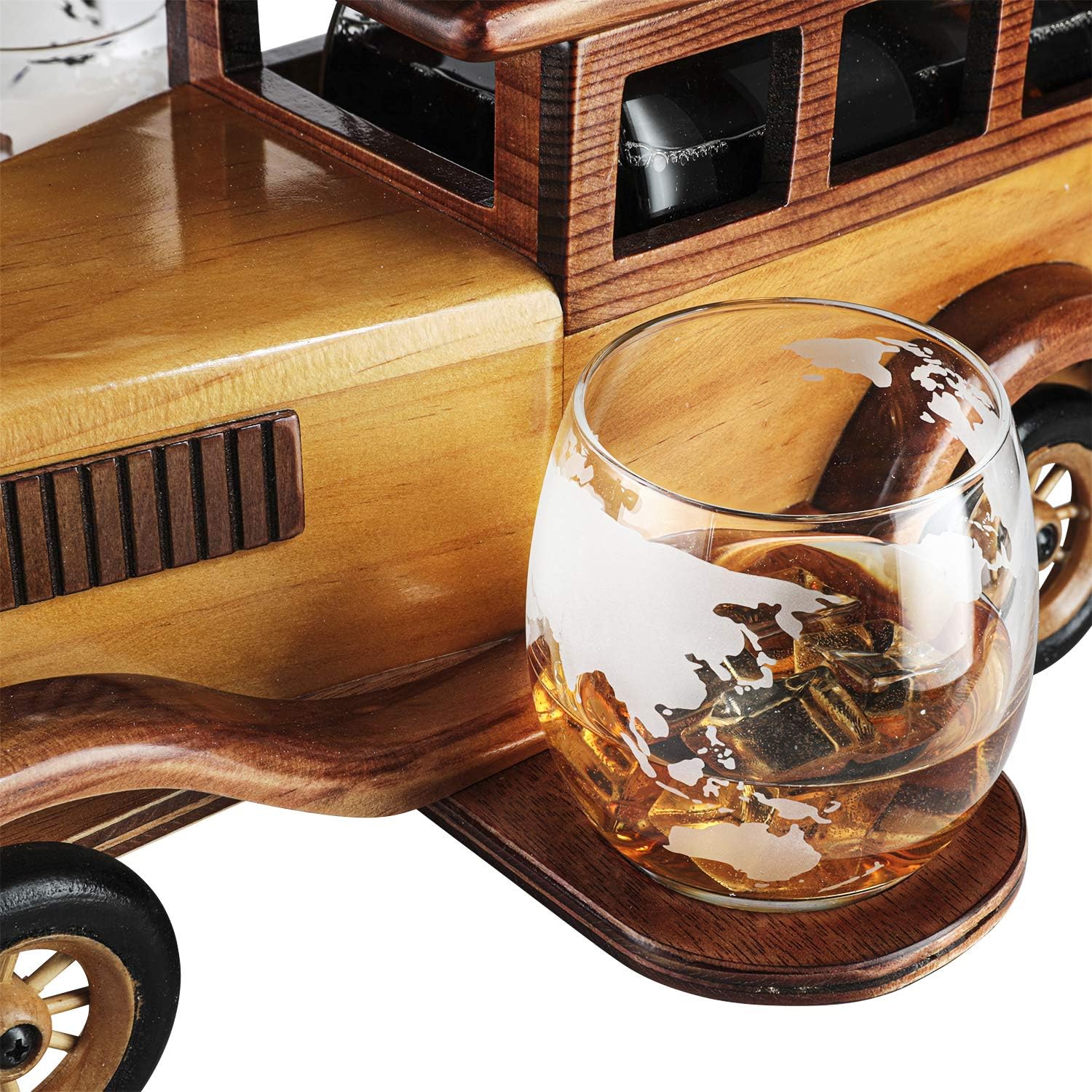 Old Fashioned Car Whiskey Decanter Set, Very Large 15" x 13" x 7" 750ml Decanter Spigot, and 2-10oz Whiskey Tumbler Old Fashion Glasses
