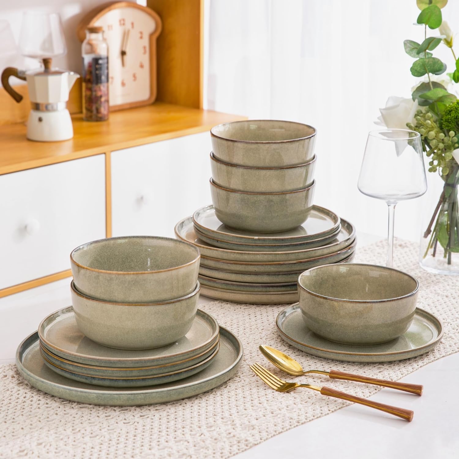 Stoneware Dinnerware Sets for 4,Round Reactive Glaze Ceramic Plates and Bowls Set,Highly Chip and Crack Resistant | Dishwasher & Microwave Safe Dishes Set,Service for 4 (12pc)
