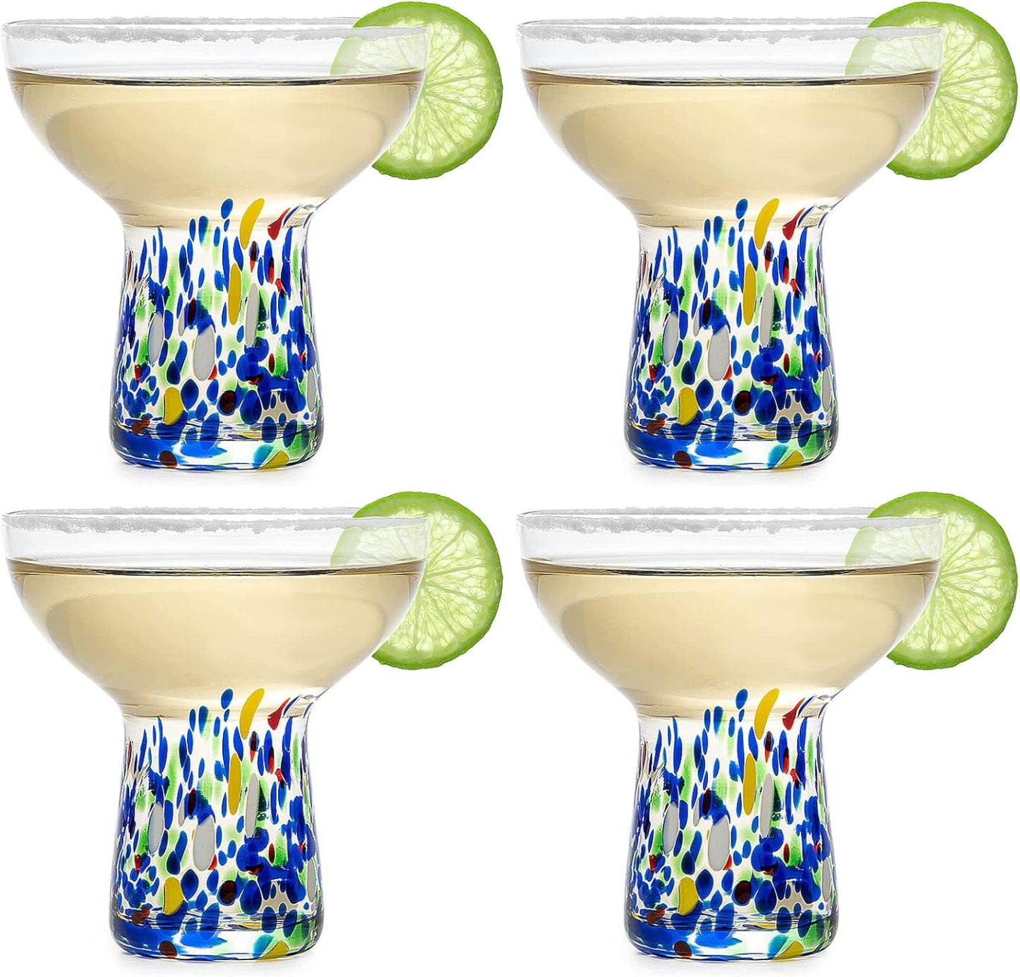 Set of 4 - Luxury Hand Blown Confetti Margaritas, Cocktails, Water, Wine, Dessert, Martini & Champagne Cinco de Mayo, Hand Blown