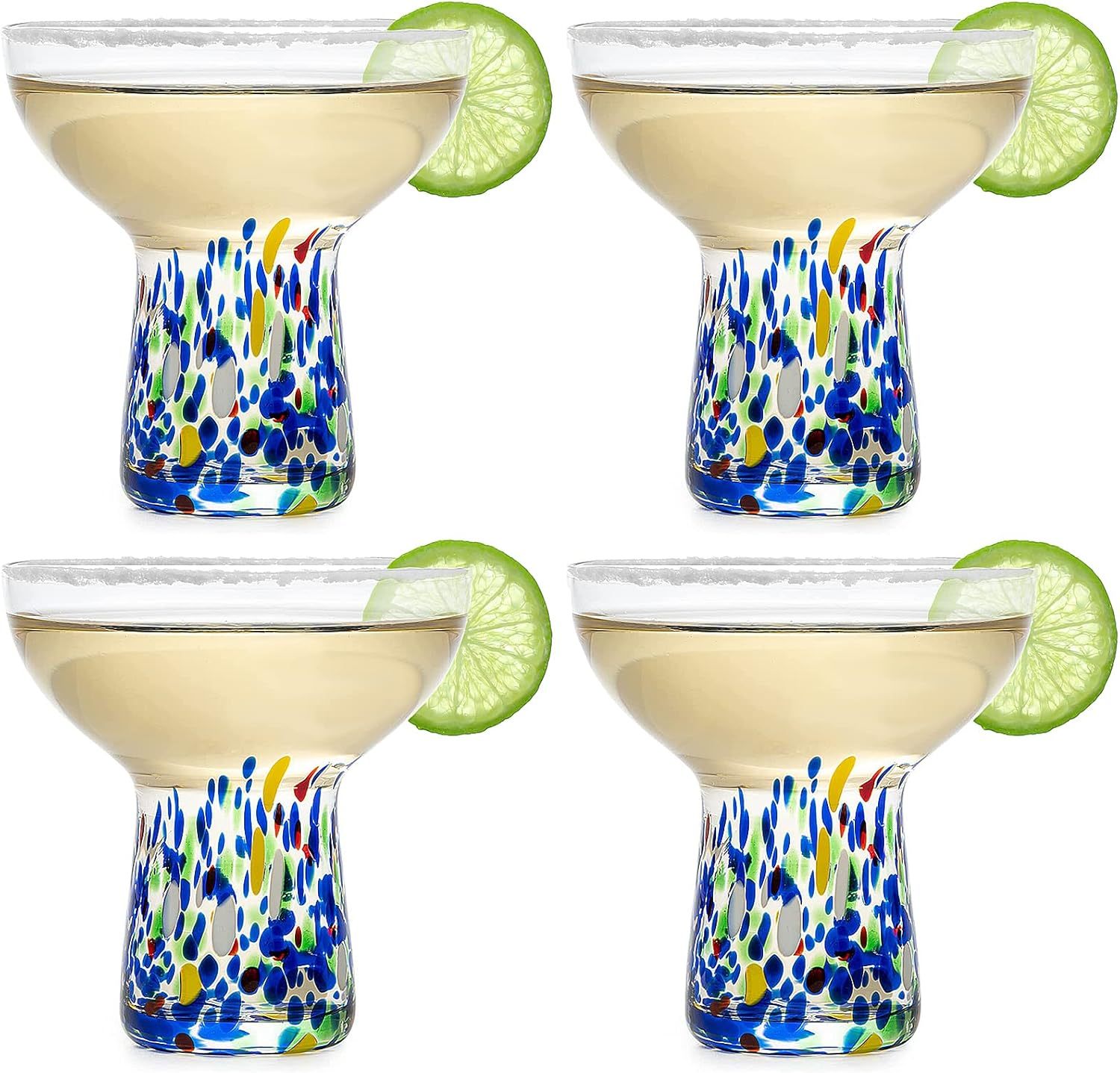 Set of 4 - Luxury Hand Blown Confetti Margaritas, Cocktails, Water, Wine, Dessert, Martini & Champagne Cinco de Mayo, Hand Blown