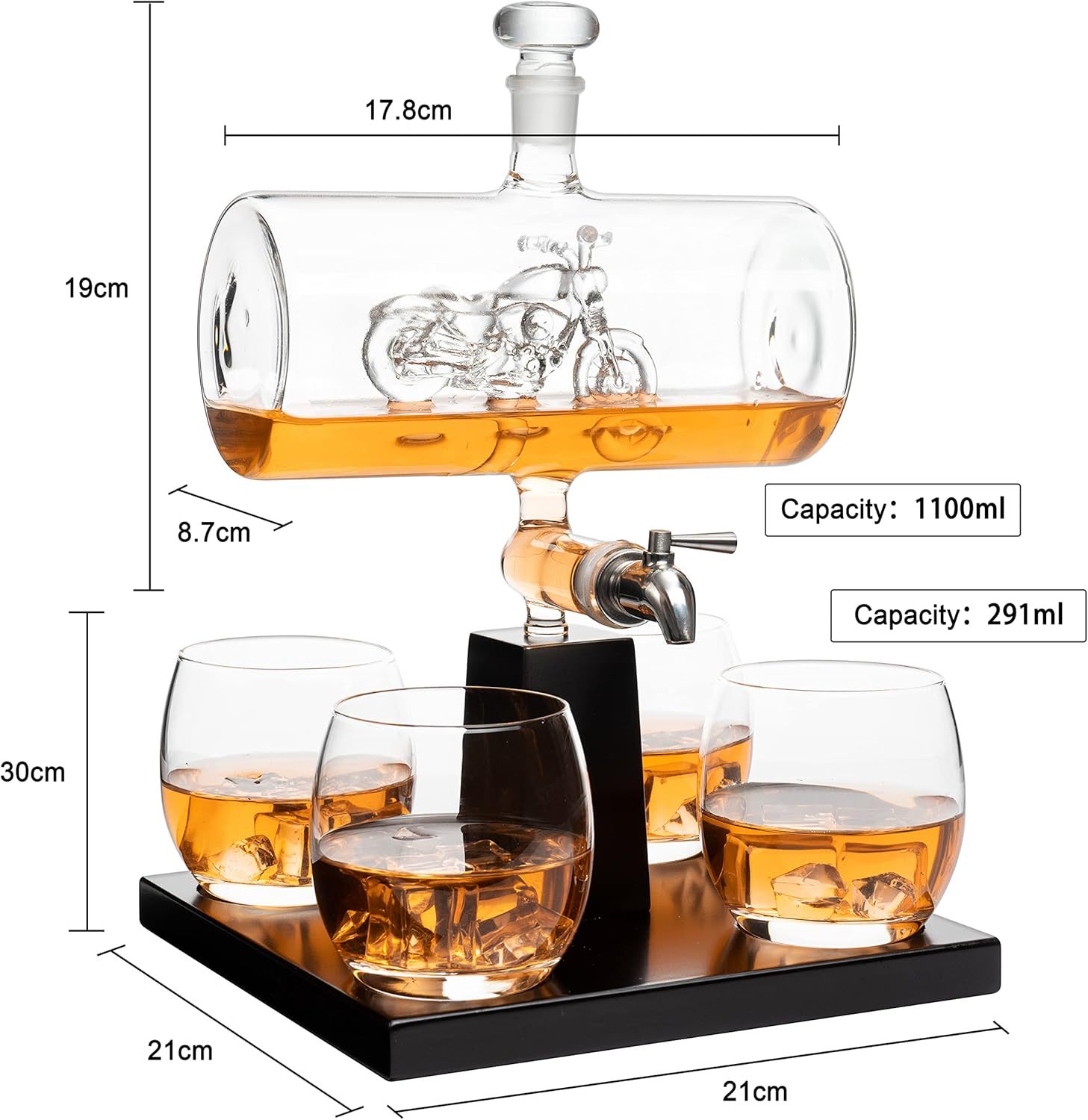 Motorcycle Decanter Whiskey & Wine Decanter Set With 4 Glasses, Motorcycle Gifts, Harley Davidson Motorbike