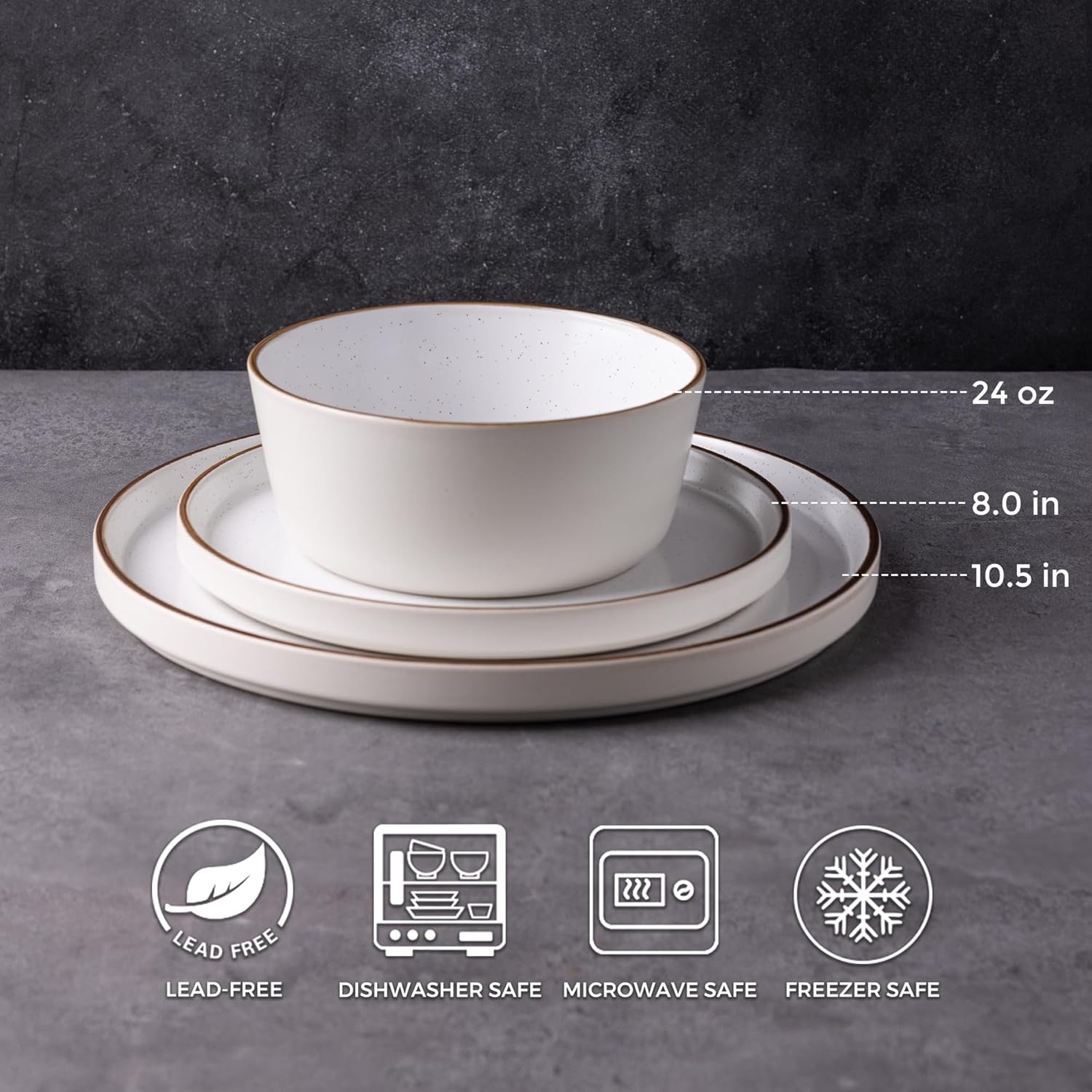 Dinnerware Set for 6, 18 Pieces Ceramic Plates and Bowls Set, Handcrafted Speckled Stoneware Plates Set, Dishwasher & Microwave Safe Dishes Set - (Cream, Service for 6)