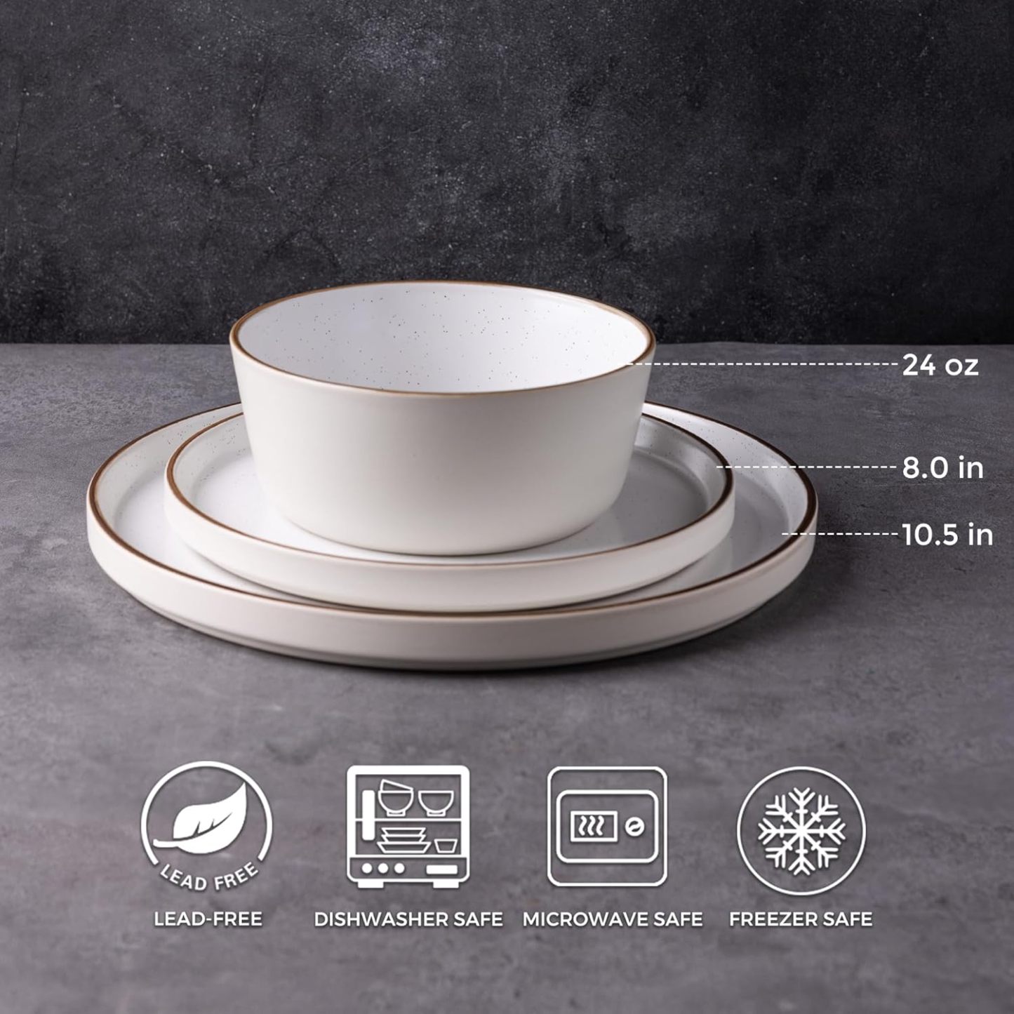 Dinnerware Set for 6, 18 Pieces Ceramic Plates and Bowls Set, Handcrafted Speckled Stoneware Plates Set, Dishwasher & Microwave Safe Dishes Set - (Cream, Service for 6)