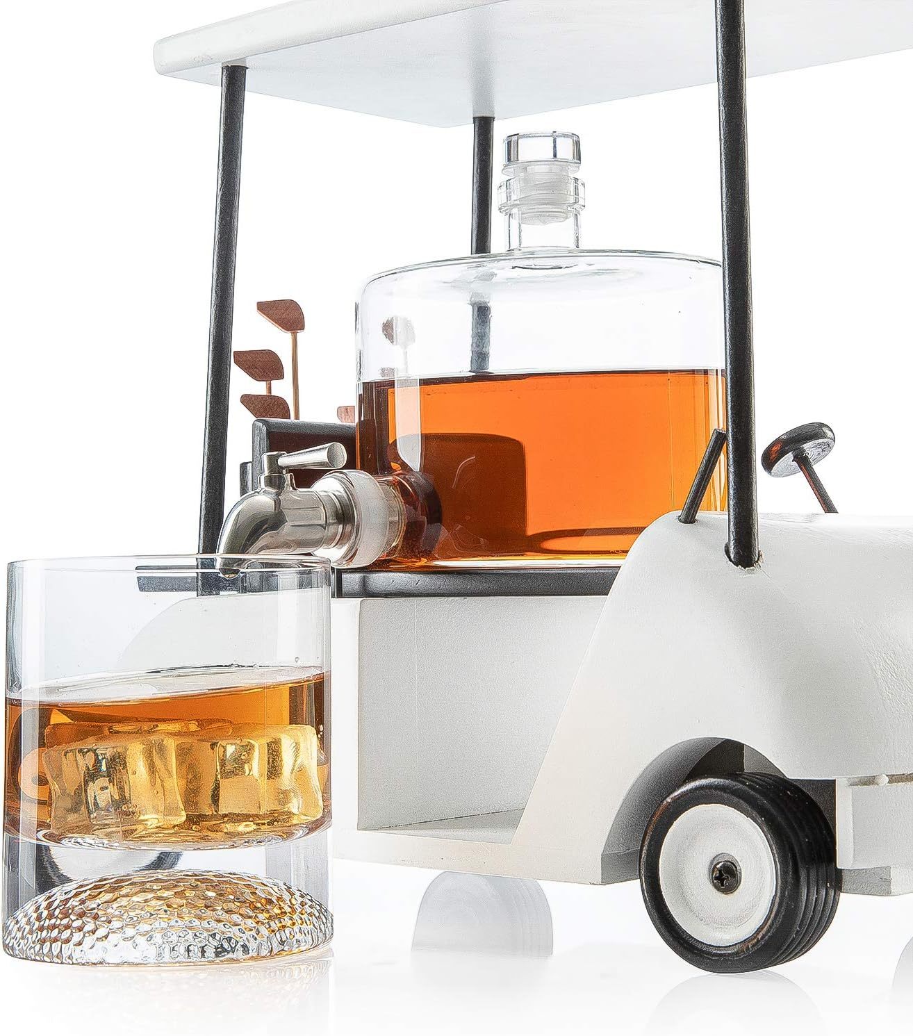 Golf Decanter Whiskey Decanter and 2 Whiskey Glasses (850ml Decanter - 8 Ounce Glasses)