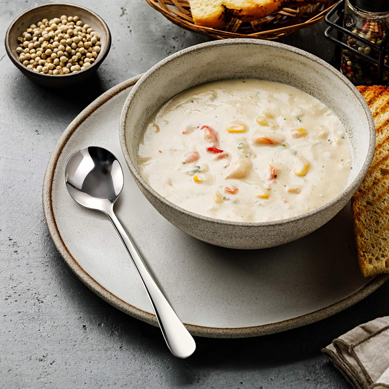 12-Piece Soup Spoons, Round Stainless Steel Bouillon Spoons