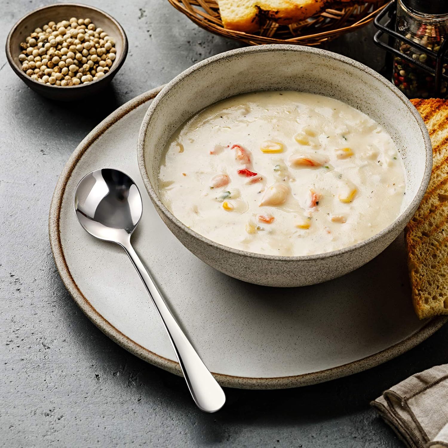 12-Piece Soup Spoons, Round Stainless Steel Bouillon Spoons