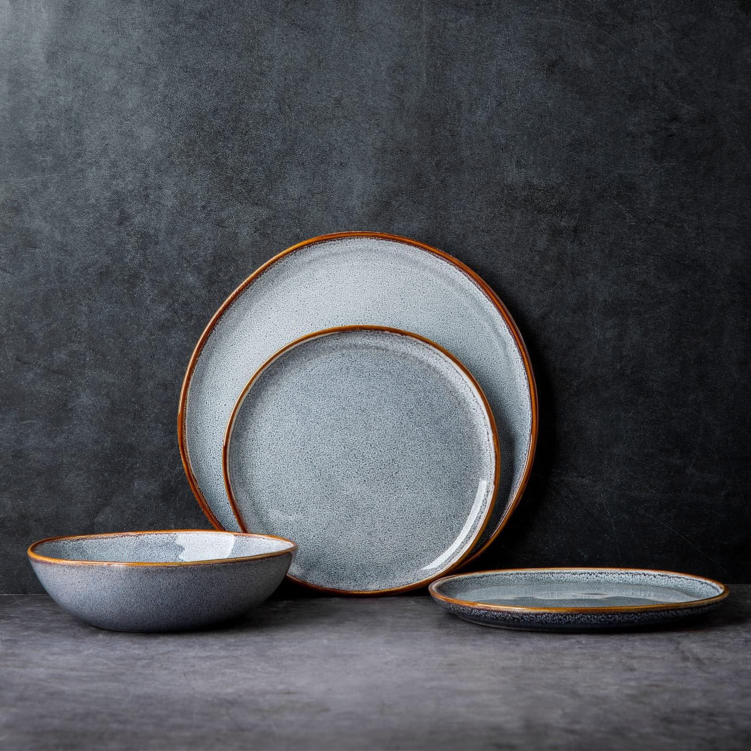 Ceramic Cereal Bowls Set of 6, 24 oz Handmade Stoneware Bowls Set for Cereal Soup Salad, Stylish Kitchen bowls for Meal, Dishwasher & Microwave Safe, Reactive Glaze Gray Blue