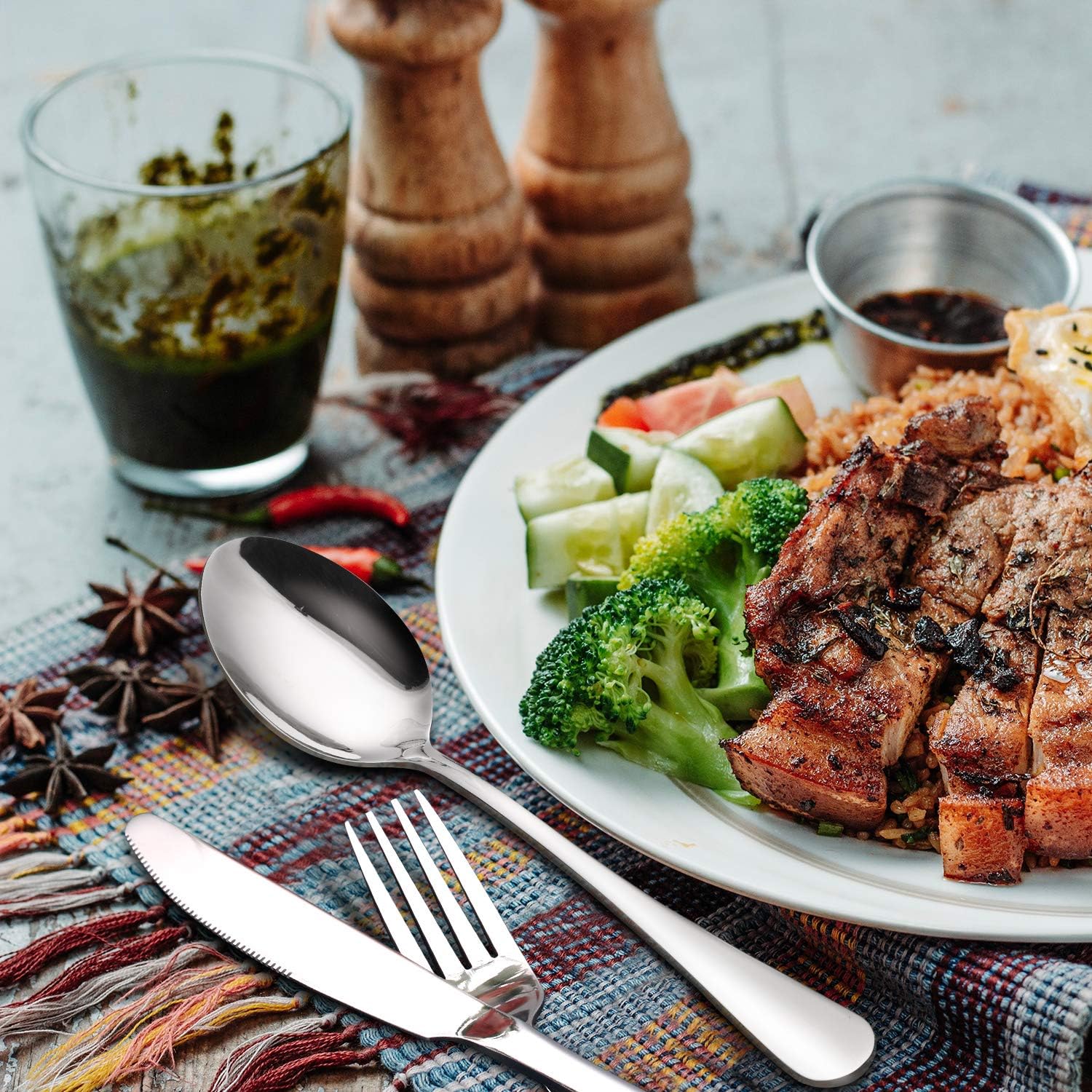 Dinner Spoons Set, Food Grade Stainless Steel Spoons Silverware for Home, Kitchen or Restaurant - Mirror Polished, Dishwasher Safe, Set of 12, 7.3 Inch