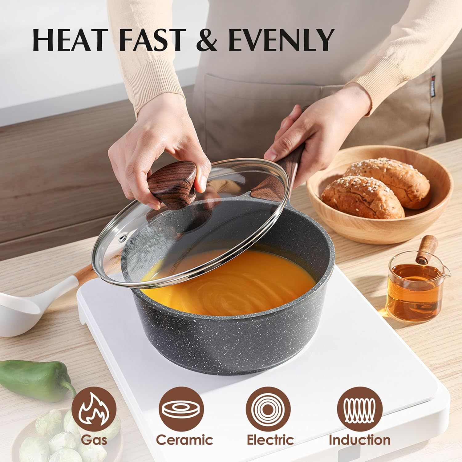 Nonstick Cookware Set 13-Piece, Non Stick Pots and Pans Set with Swiss Granite Coating, Non-toxic Kitchen Cooking Set, Stay-Cool Handles, PFOA Free