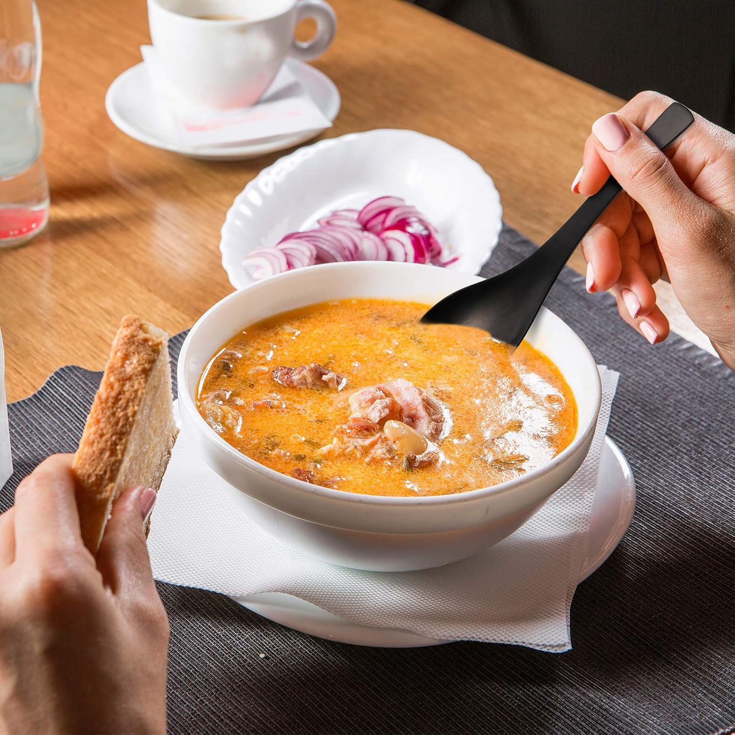 Matte Black Thick Heavy-Weight Soup Spoons, Stainless Steel Soup Spoons, Table Spoons, Set of 6