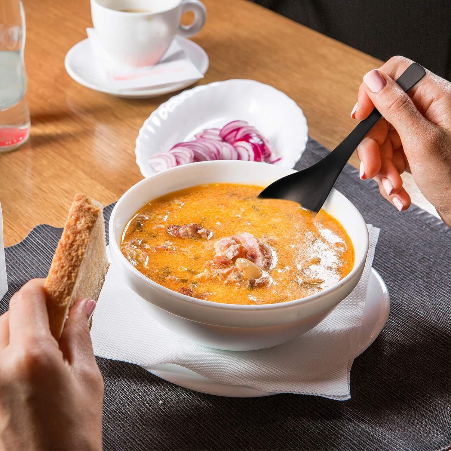 Matte Black Thick Heavy-Weight Soup Spoons, Stainless Steel Soup Spoons, Table Spoons, Set of 6