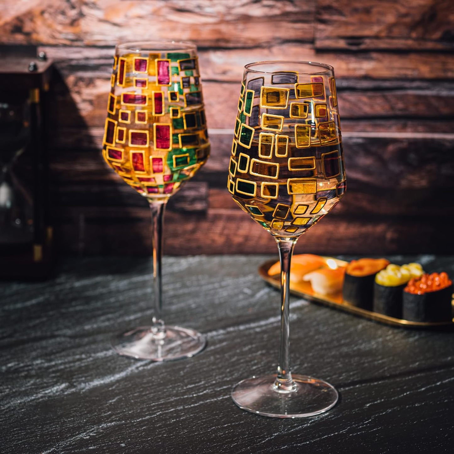 Renaissance Stain-glassed Windows Wines Glass Set of 2