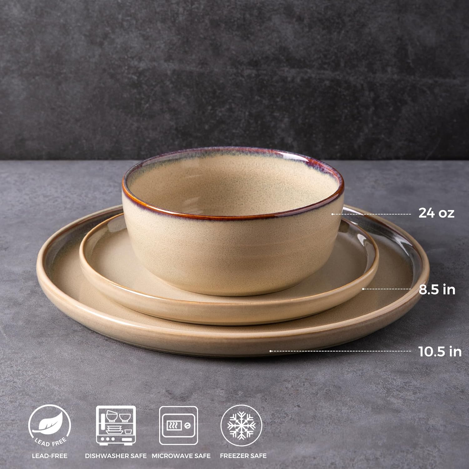 Stoneware Dinnerware Sets,Round Reactive Glaze Ceramic Plates and Bowls Sets,Highly Chip and Crack Resistant | Dishwasher & Microwave Safe Dishes,Service for 6 (18pc)