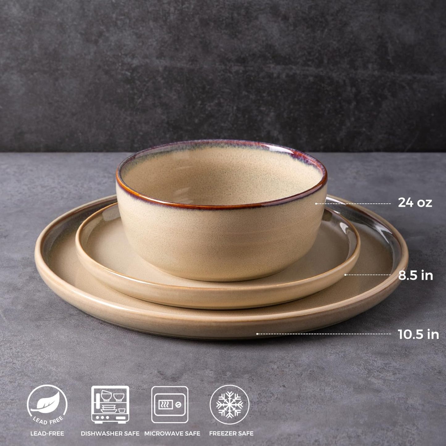 Stoneware Dinnerware Sets,Round Reactive Glaze Ceramic Plates and Bowls Sets,Highly Chip and Crack Resistant | Dishwasher & Microwave Safe Dishes,Service for 6 (18pc)