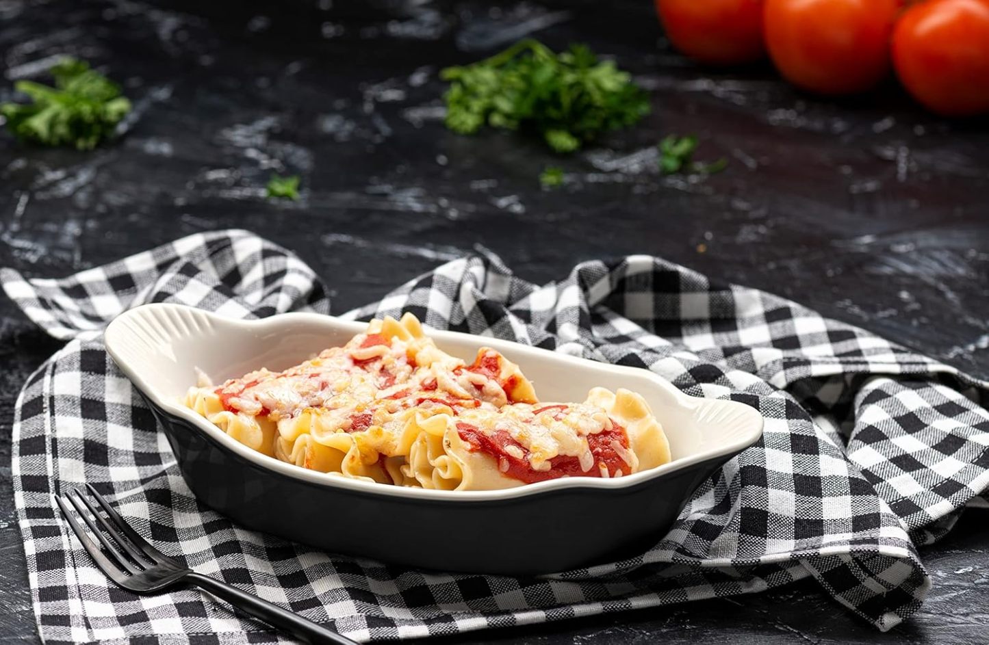 Set of 6, for Banana Split, Oven and Microwave Safe, Dishwasher Safe, Ceramic Serving Dishes, Lasagna & Cobblers, Individual Serving, 12 oz (Black)