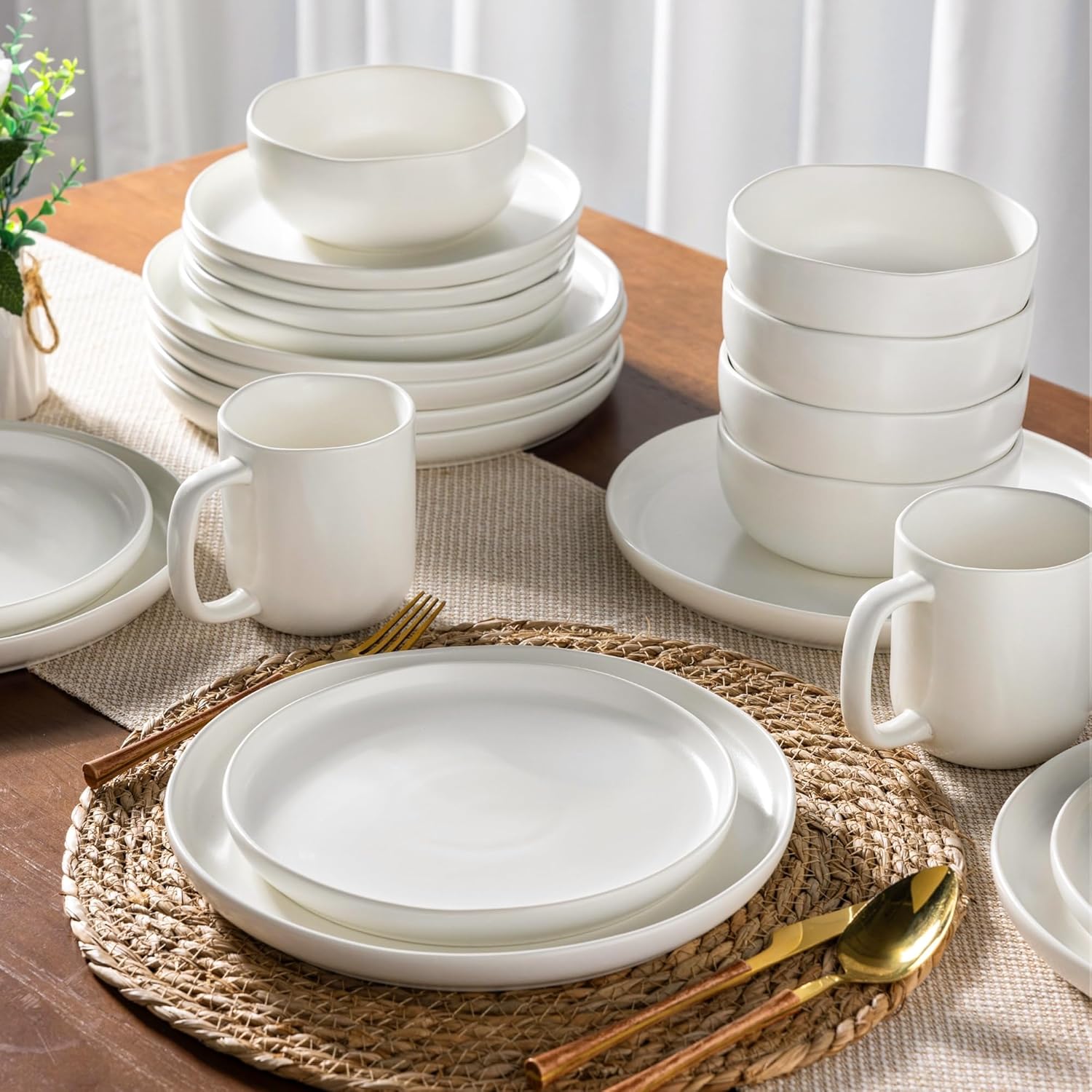 Ceramic Dinnerware Sets, Wavy Rim Stoneware Plates and Bowls Sets, Highly Chip and Crack Resistant | Dishwasher & Microwave & Oven Safe Dishes set, Service for 8 (24pc)