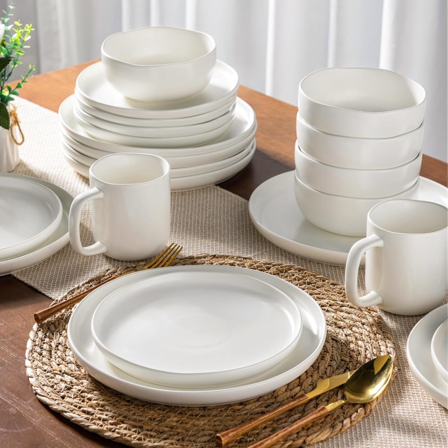 Ceramic Dinnerware Sets, Wavy Rim Stoneware Plates and Bowls Sets, Highly Chip and Crack Resistant | Dishwasher & Microwave & Oven Safe Dishes set, Service for 8 (24pc)