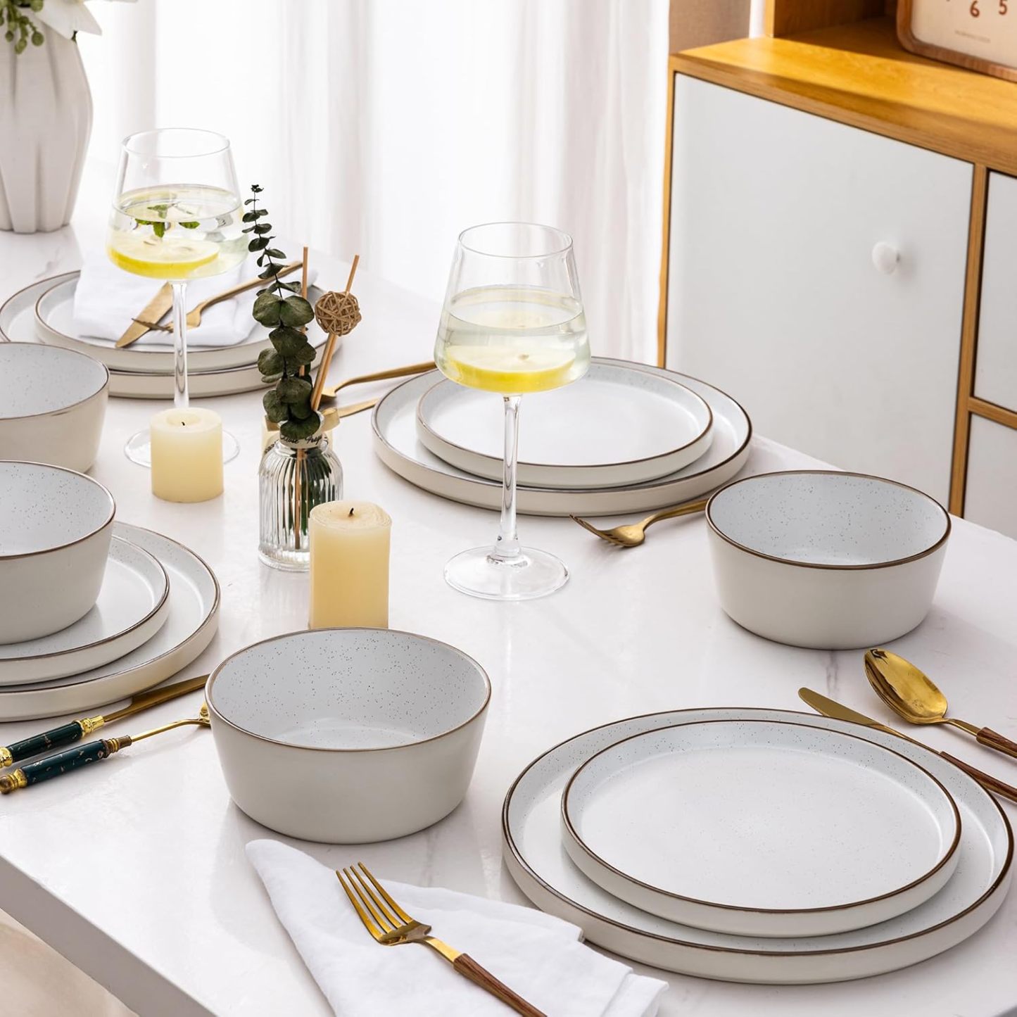 Dinnerware Sets of 4, 12 Piece Plates and Bowls Set, Chip and Crack Resistant, Dishwasher & Microwave Safe Ceramic Dishes Set