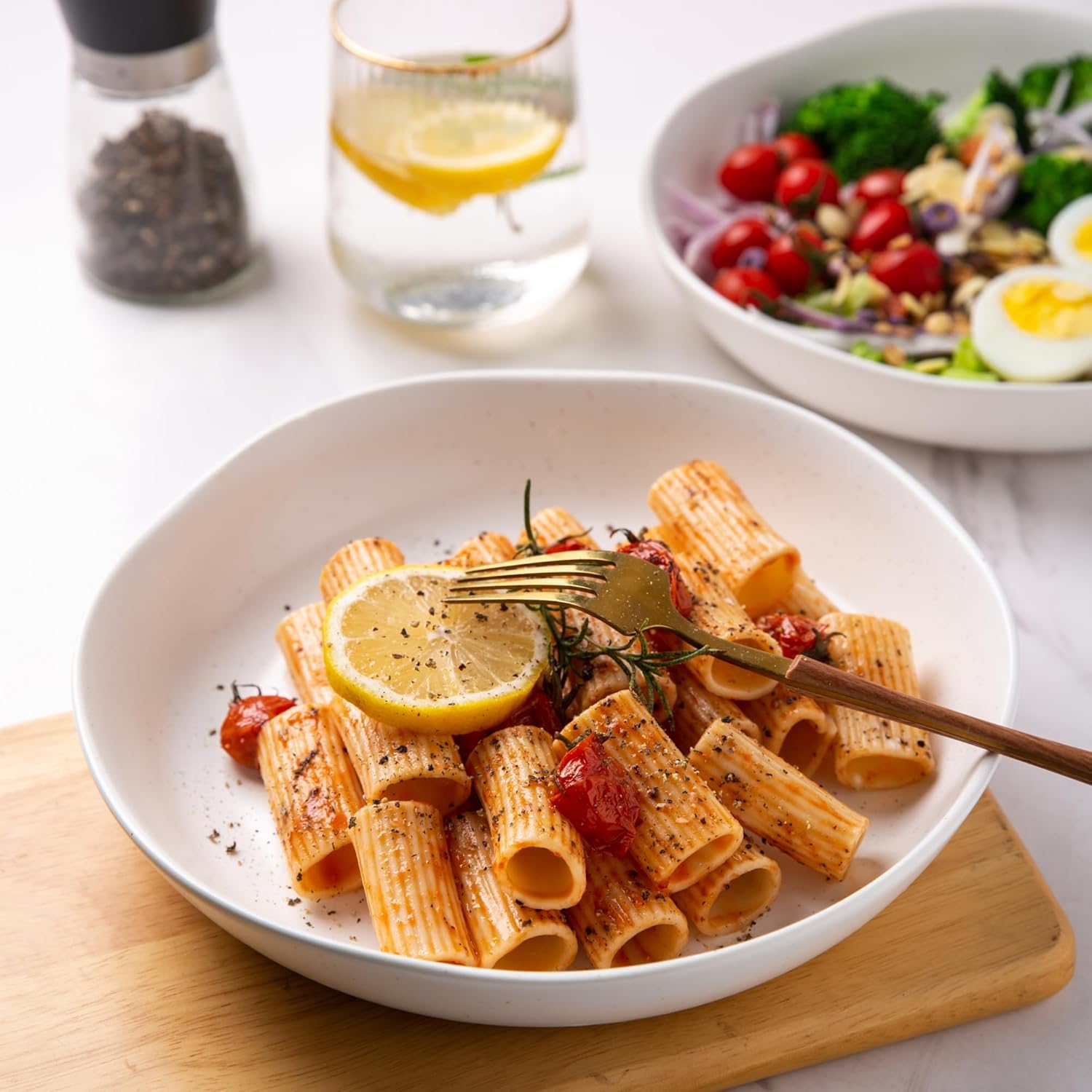 9.75'' Speckled Large Ceramic Pasta Bowls, 38oz Stoneware Bowls Set of 6, Oven, Microwave&Dishwasher Safe Bowls with Wavy Rim for Fruit Pasta Salad Meal, Matte Speckled White