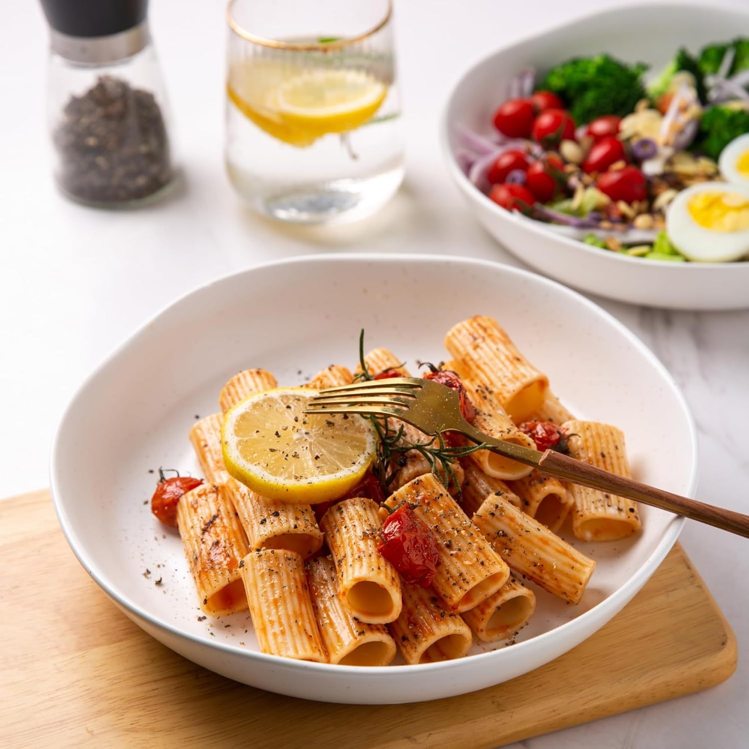 9.75'' Speckled Large Ceramic Pasta Bowls, 38oz Stoneware Bowls Set of 6, Oven, Microwave&Dishwasher Safe Bowls with Wavy Rim for Fruit Pasta Salad Meal, Matte Speckled White