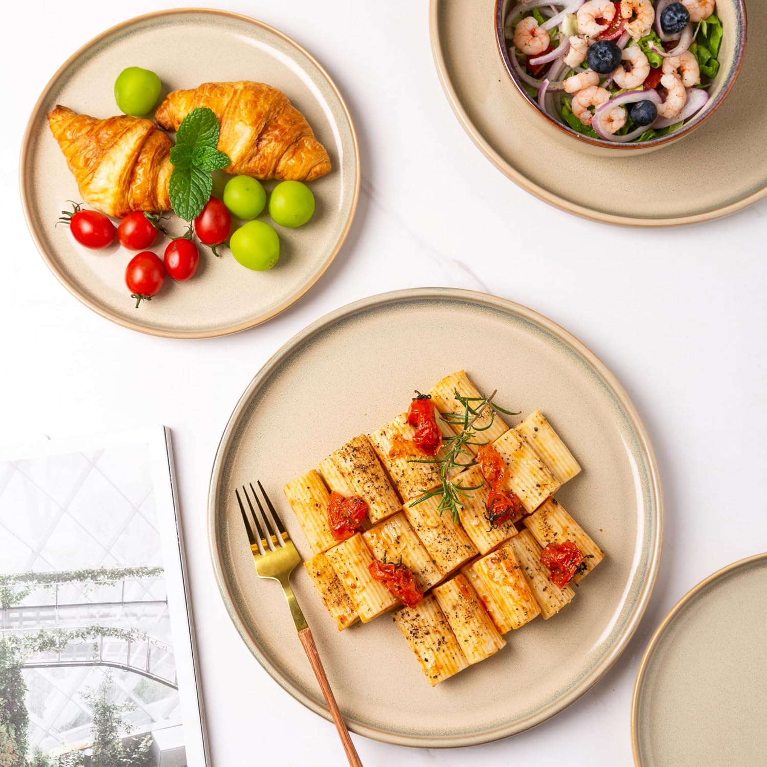 Ceramic Plates Set of 6, 8.5 Inch Reactive Glaze Stoneware Plates set, Dessert, Salad, Appetizer, Small Dinner Plates, Microwave, Dishwasher Safe, Scratch Resistant Dishes Set Kitchen Plates