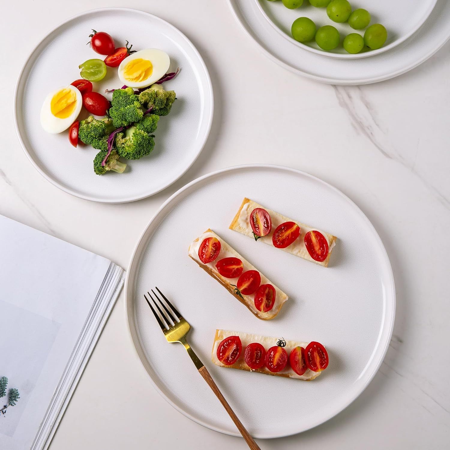 Stoneware Plates Set of 6, 10.5 Inch Ceramic Plates Set, Microwave,Dishwasher Safe,Scratch Resistant, Modern Large Dinnerware Dishes Set Kitchen Dinner Plates-Reactive White