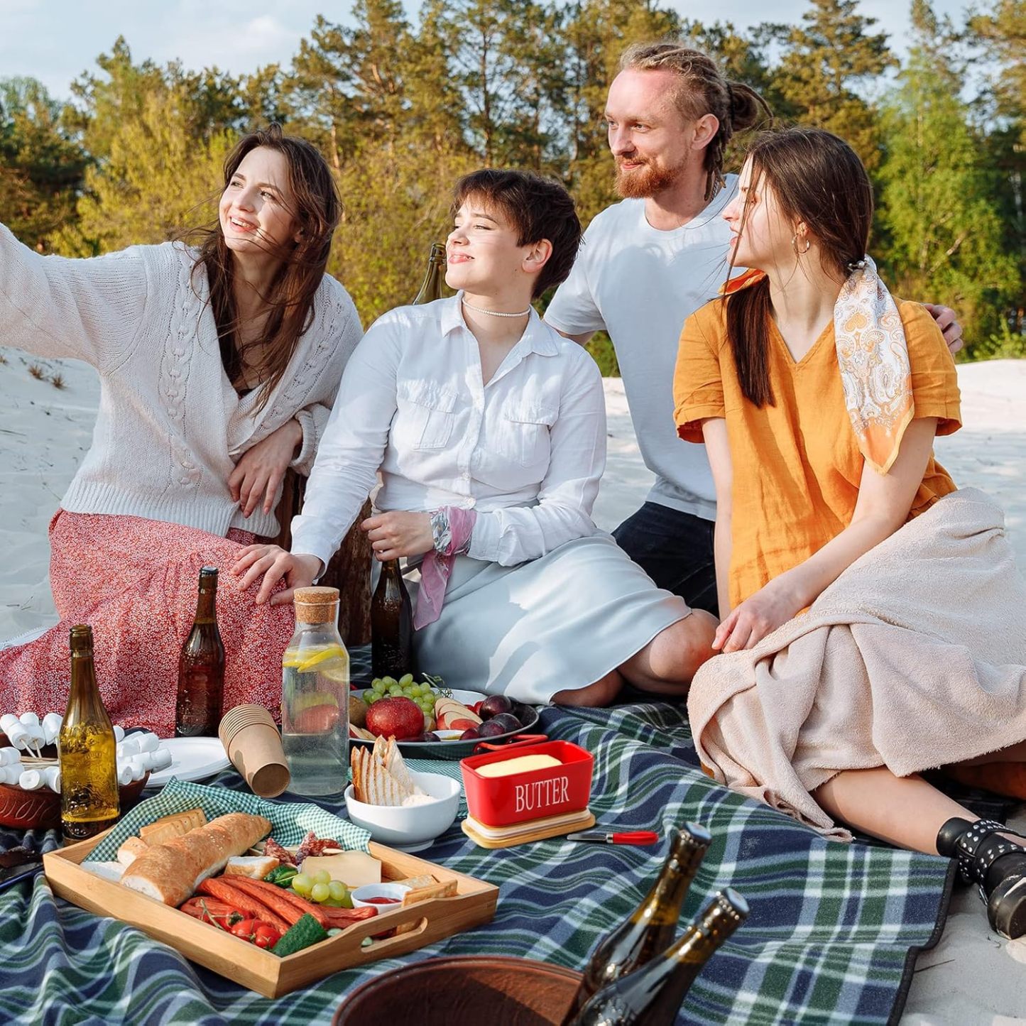 Butter Dish with Lid for Countertop and Refrigerator, Large Ceramic Covered Butter Holder Keeper