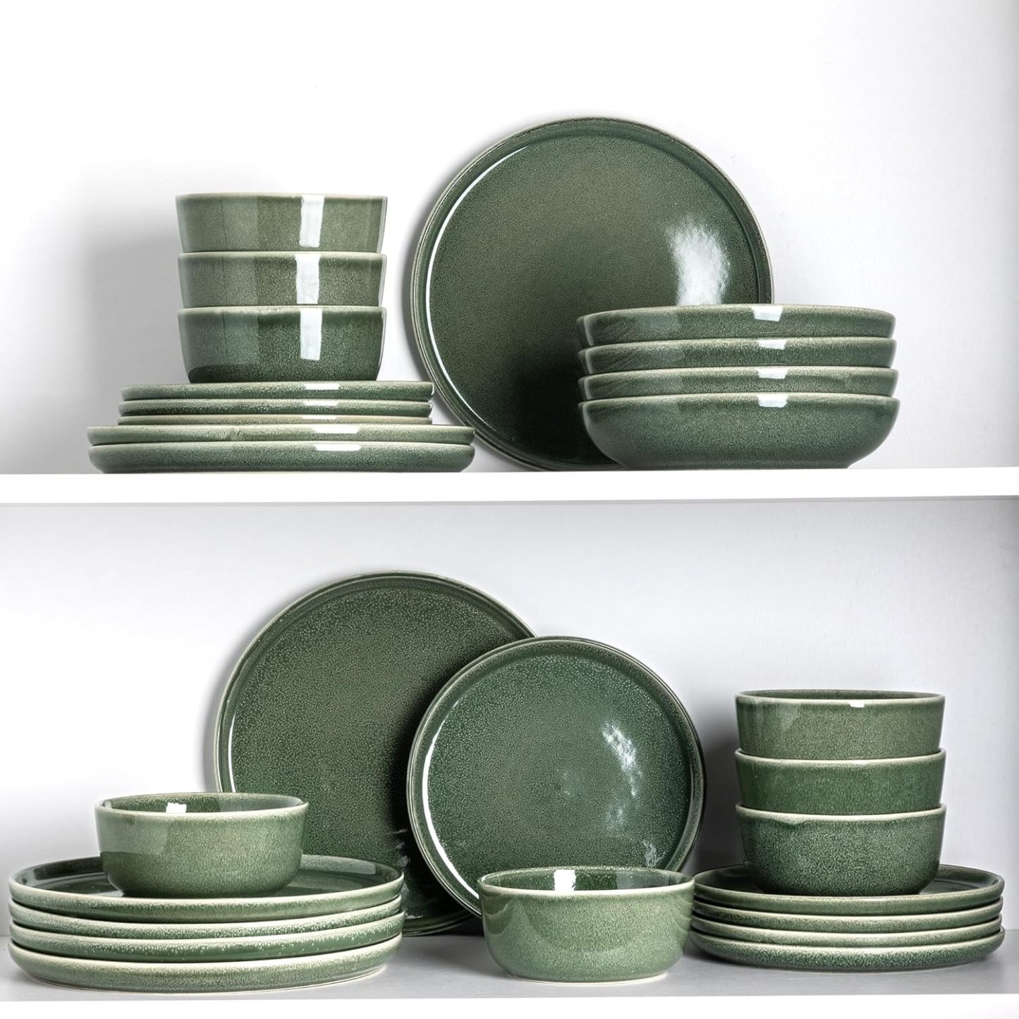 Stoneware Dinnerware Sets,Round Reactive Glaze Ceramic Plates and Bowls Set,Highly Chip and Crack Resistant | Dishwasher & Microwave Safe Dishes,Service for 6 (18pc) Jade Green