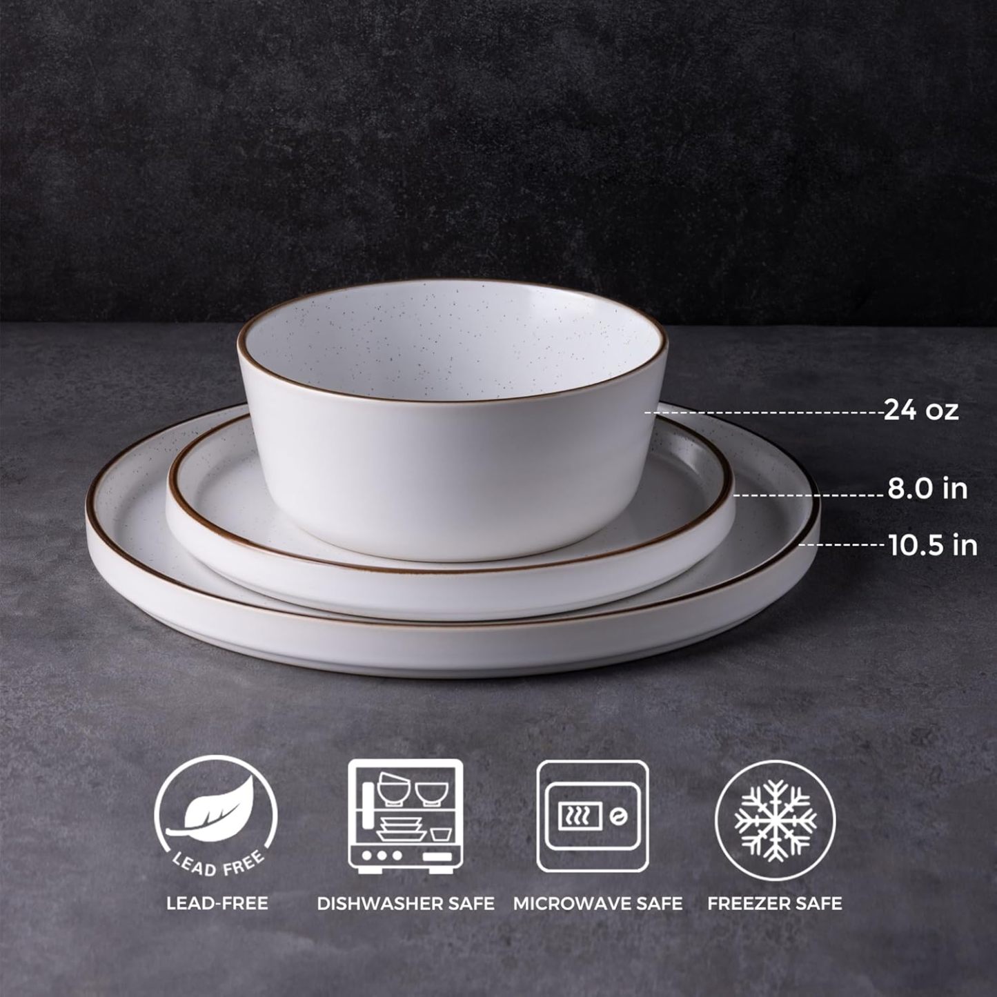 Dinnerware Sets of 4, 12 Piece Plates and Bowls Set, Chip and Crack Resistant, Dishwasher & Microwave Safe Ceramic Dishes Set