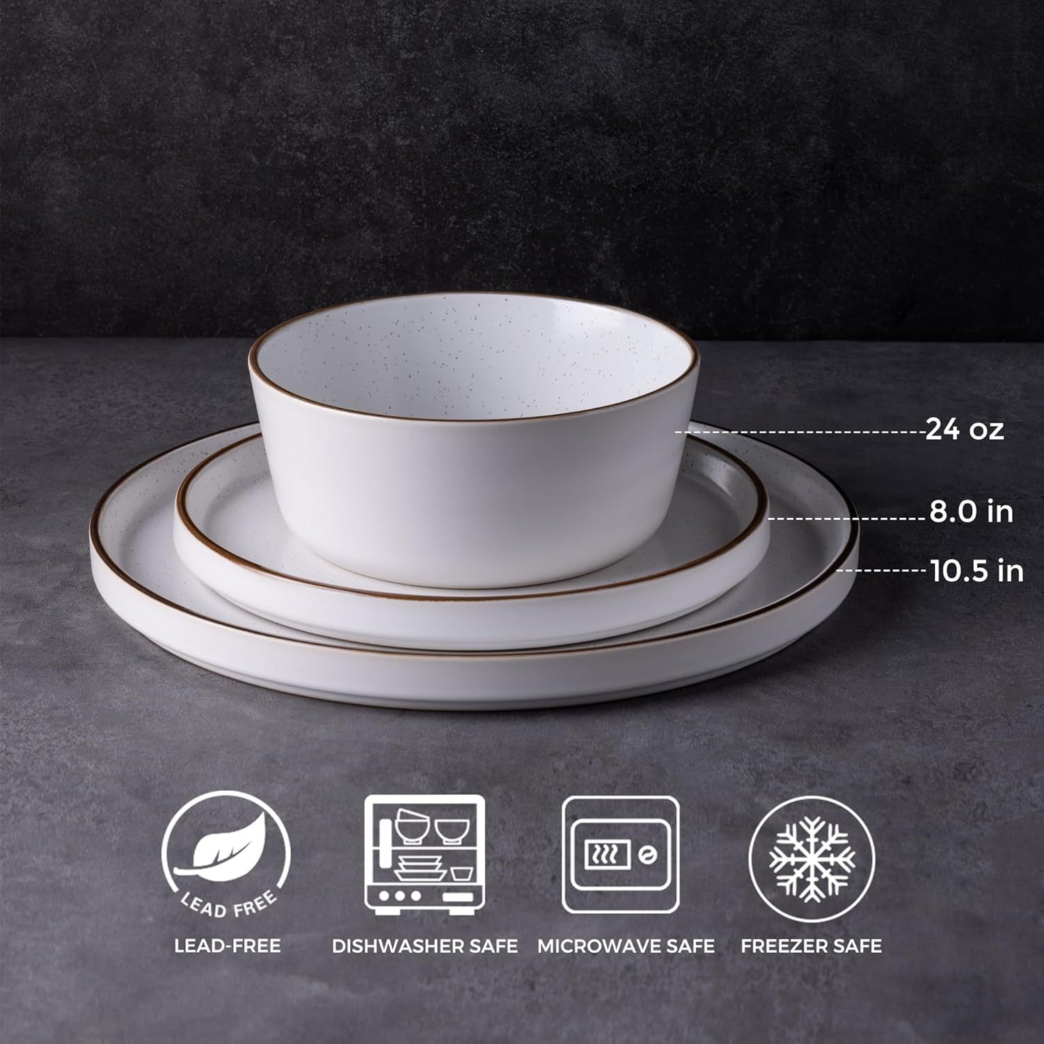 Dinnerware Sets of 4, 12 Piece Plates and Bowls Set, Chip and Crack Resistant, Dishwasher & Microwave Safe Ceramic Dishes Set