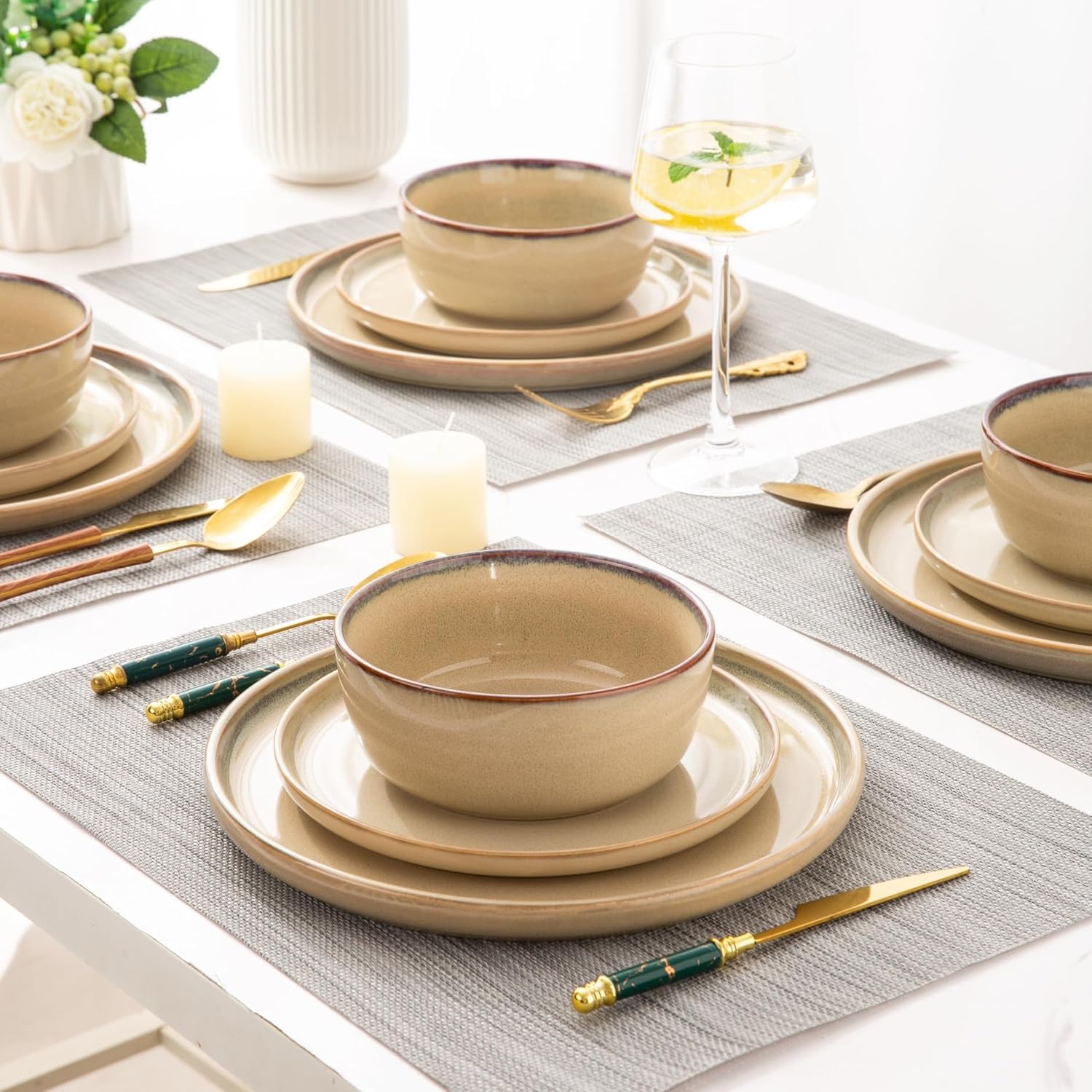 Stoneware Dinnerware Sets,Round Reactive Glaze Ceramic Plates and Bowls Sets,Highly Chip and Crack Resistant | Dishwasher & Microwave Safe Dishes,Service for 6 (18pc)