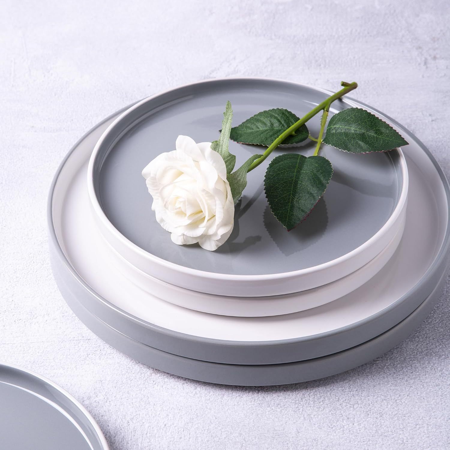 Dinnerware Sets for 4, 12 Piece Stoneware Plates and Bowls Set, Chip and Crack Resistant Plates Set, Dishwasher & Microwave Safe Ceramic Dishes Set - (Grey and White, Service for 4)