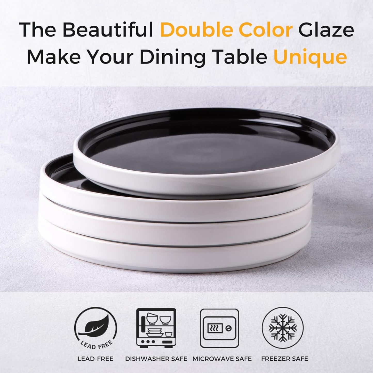 Dinnerware Sets for 4, 12 Piece Stoneware Plates and Bowls Set, Chip and Crack Resistant Plates Set, Dishwasher & Microwave Safe Ceramic Dishes Set - (Black and White, Service for 4)