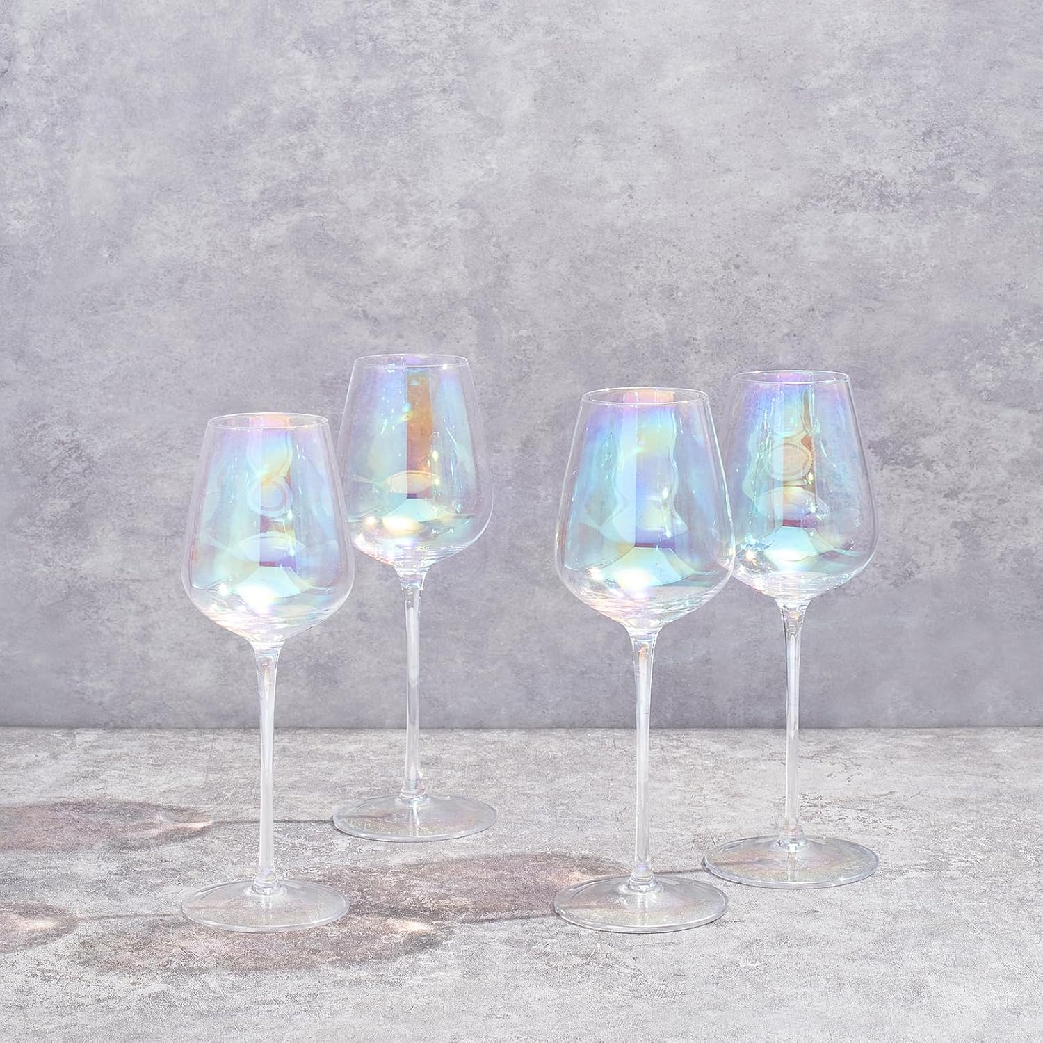 Iridescent Crystal Glasses - Crystal Luster Radiance Set of 4-17.5 oz Rainbow Colored Stemware Glassware