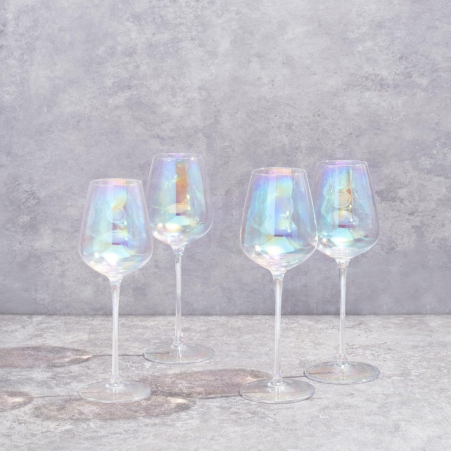 Iridescent Crystal Glasses - Crystal Luster Radiance Set of 4-17.5 oz Rainbow Colored Stemware Glassware