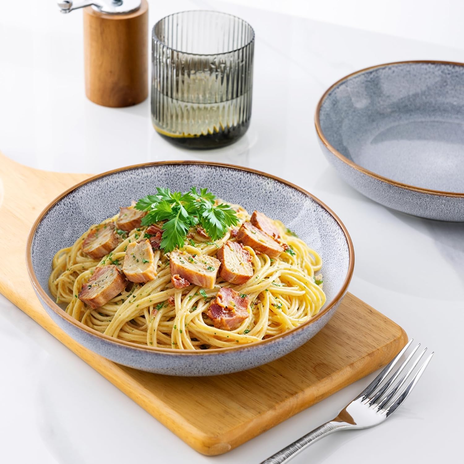 8.5'' Large Ceramic Pasta Bowls Set, 36oz Stoneware Bowls Set of 4 for Kitchen, Reavtive Glaze Bowls-Microwave, Dishwasher Safe for Pasta,Salad,Oatmeal -Blue