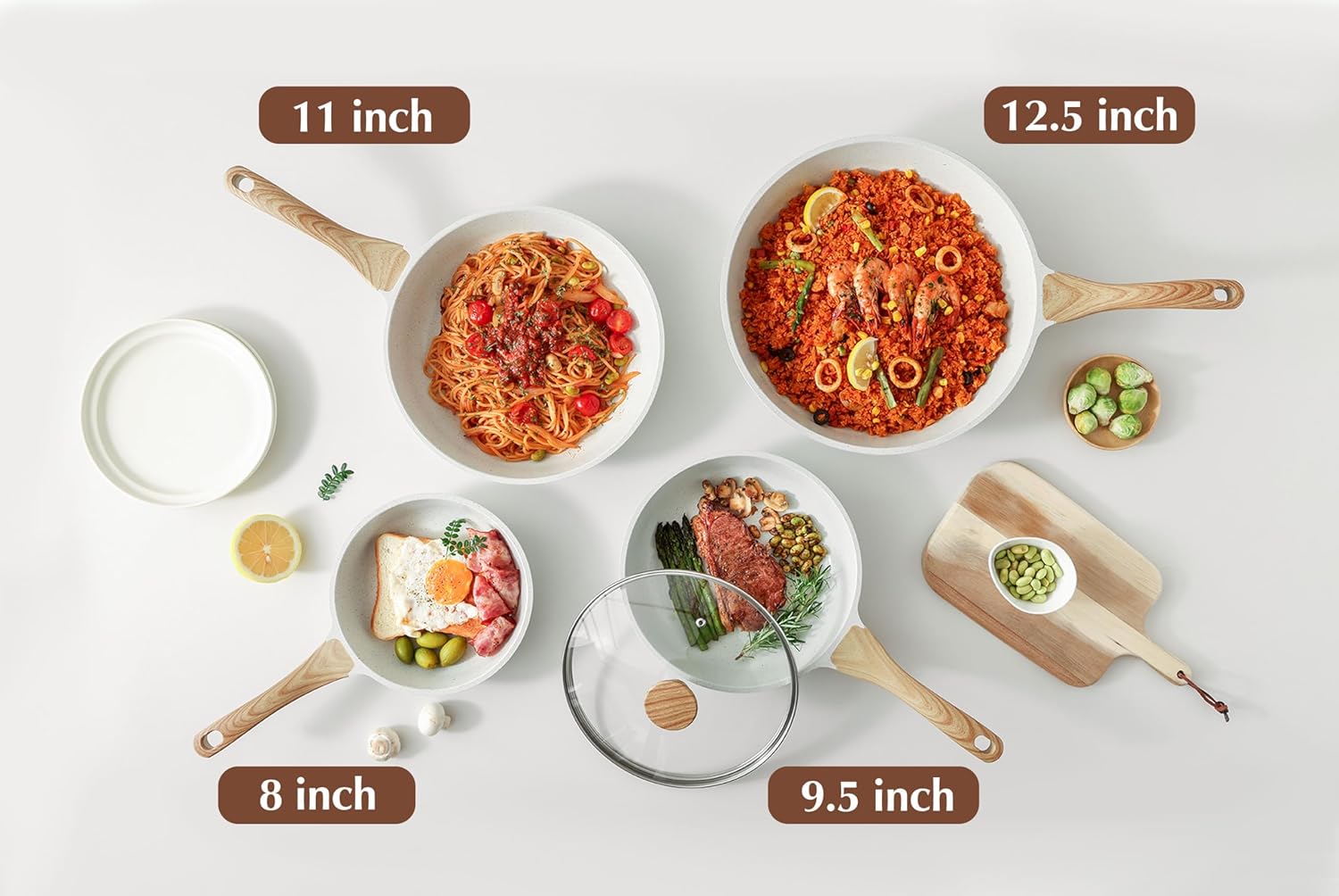 Nonstick Ceramic Frying Pan Skillet with Lid, 9.5 Inch Omelet Pan, Healthy Non Toxic Chefs Pan, Induction Compatible Egg Pan with Heat Resistant Handle, PFAS-Free