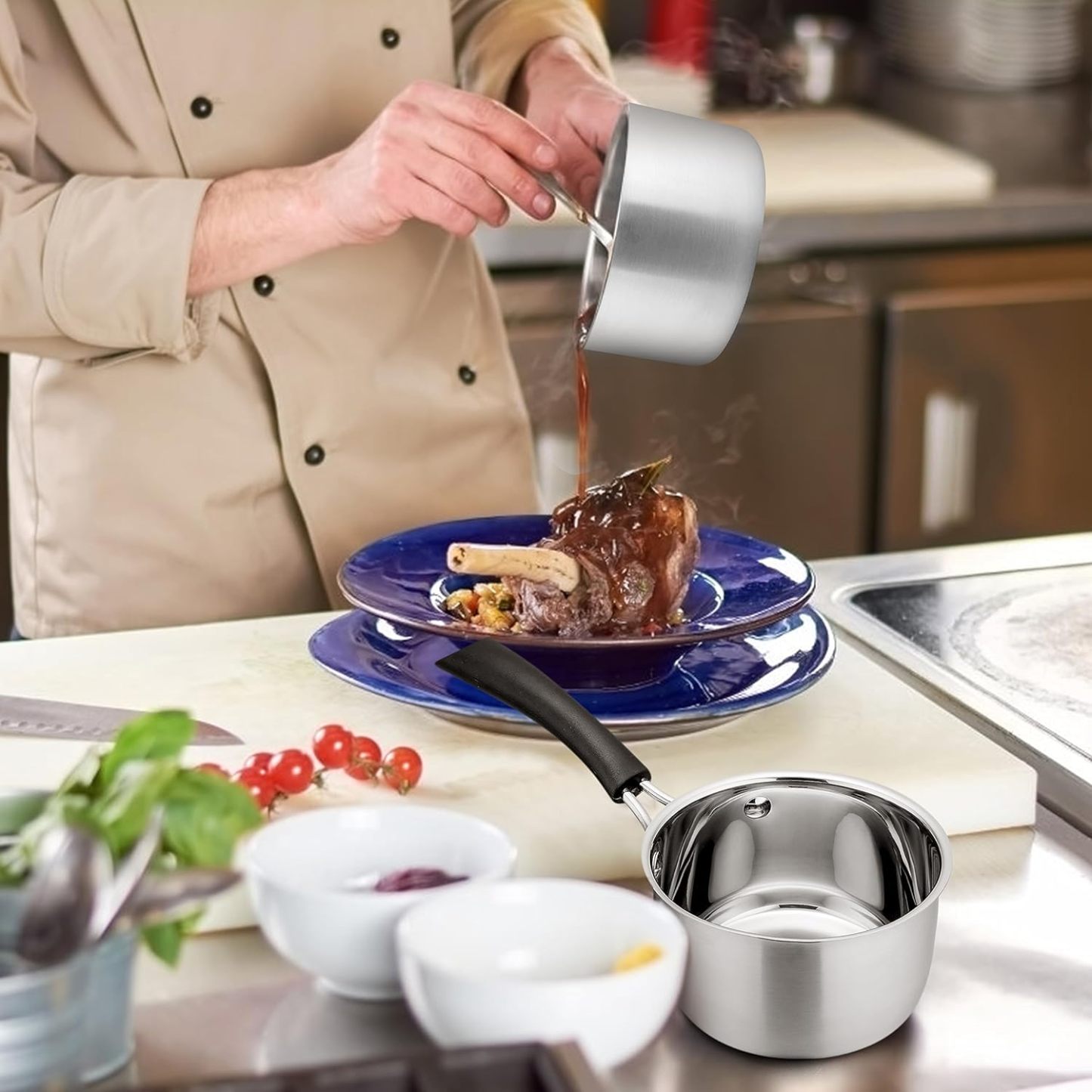 1qt & 2qt Saucepan with Lid, Stainless Steel Small Cooking Pot, Milk Sauce Pan with Long Handle for Home Kitchen, Non-Toxic & Heavy-Duty, Multi-use & Dishwasher Safe