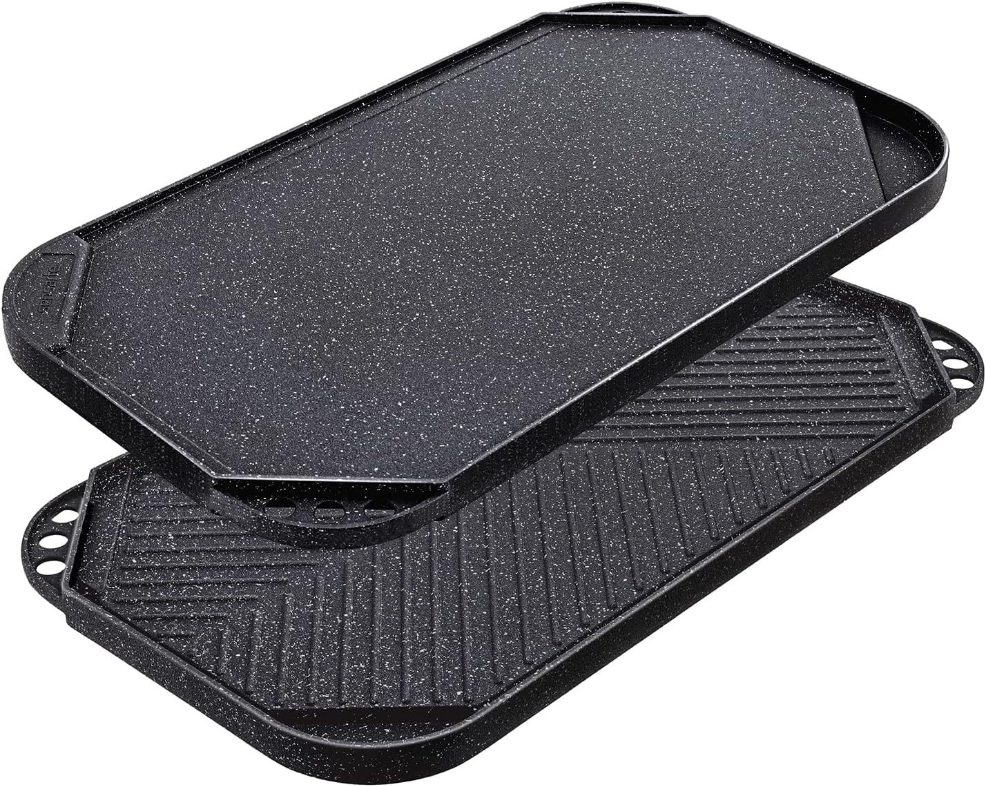 Nonstick Griddle Grill Pan, Pro-Grid Reversible Grill & Griddle Pan, Two Burner Cast Aluminum Griddle, Portable for Indoor Stovetop or Outdoor Camping BBQ, 19.5" x 10.7"
