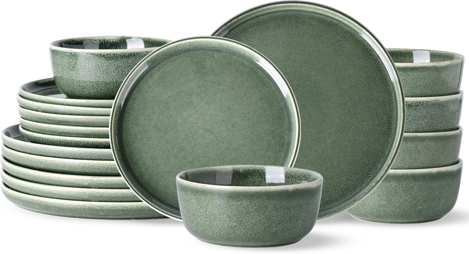 Stoneware Dinnerware Sets,Round Reactive Glaze Ceramic Plates and Bowls Set,Highly Chip and Crack Resistant | Dishwasher & Microwave Safe Dishes,Service for 6 (18pc) Jade Green